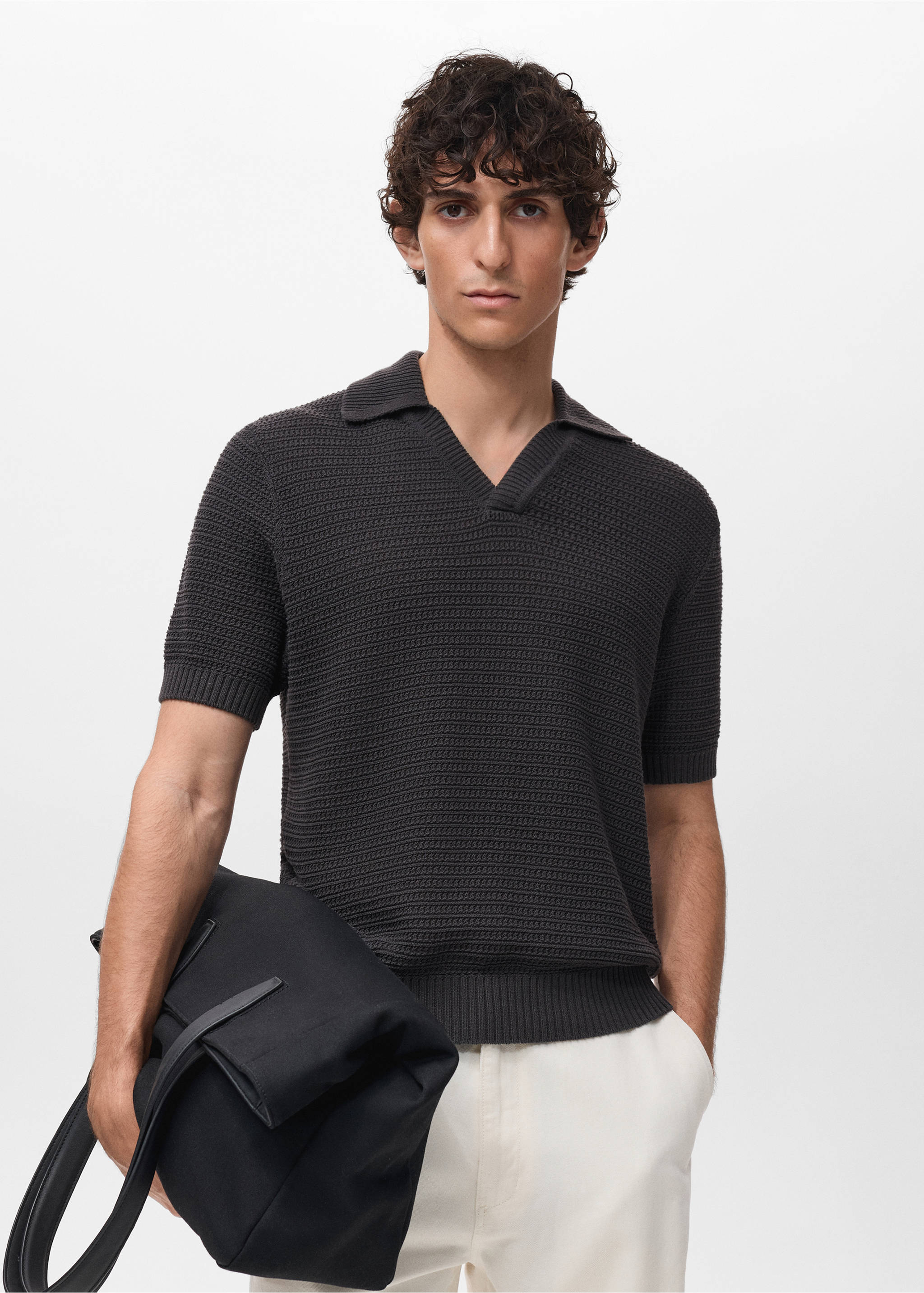 Polo coton en crochet - Plan moyen, Gris anthracite. Ref: 17002908-00.