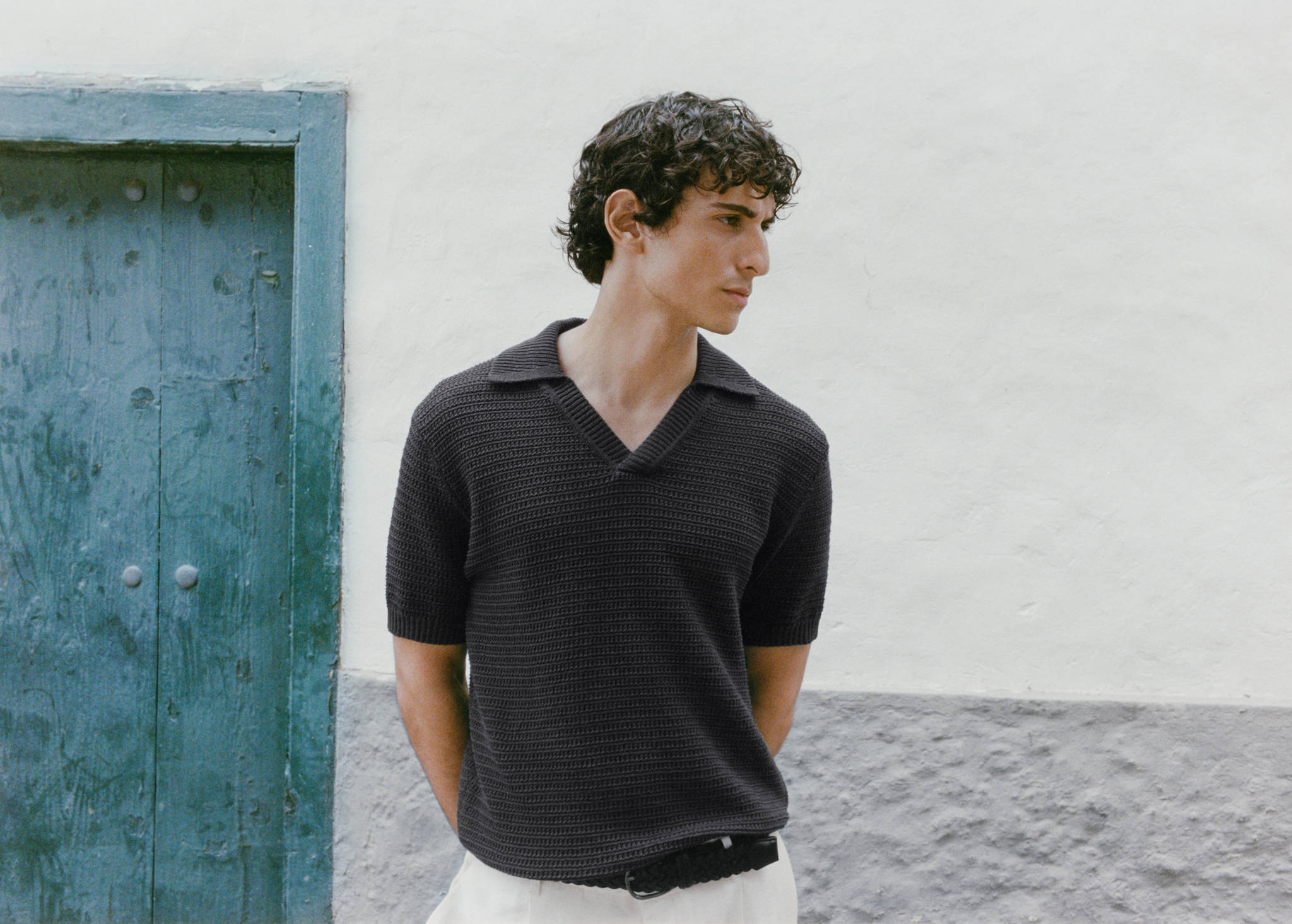 Crochet cotton polo shirt - Panoramic plane