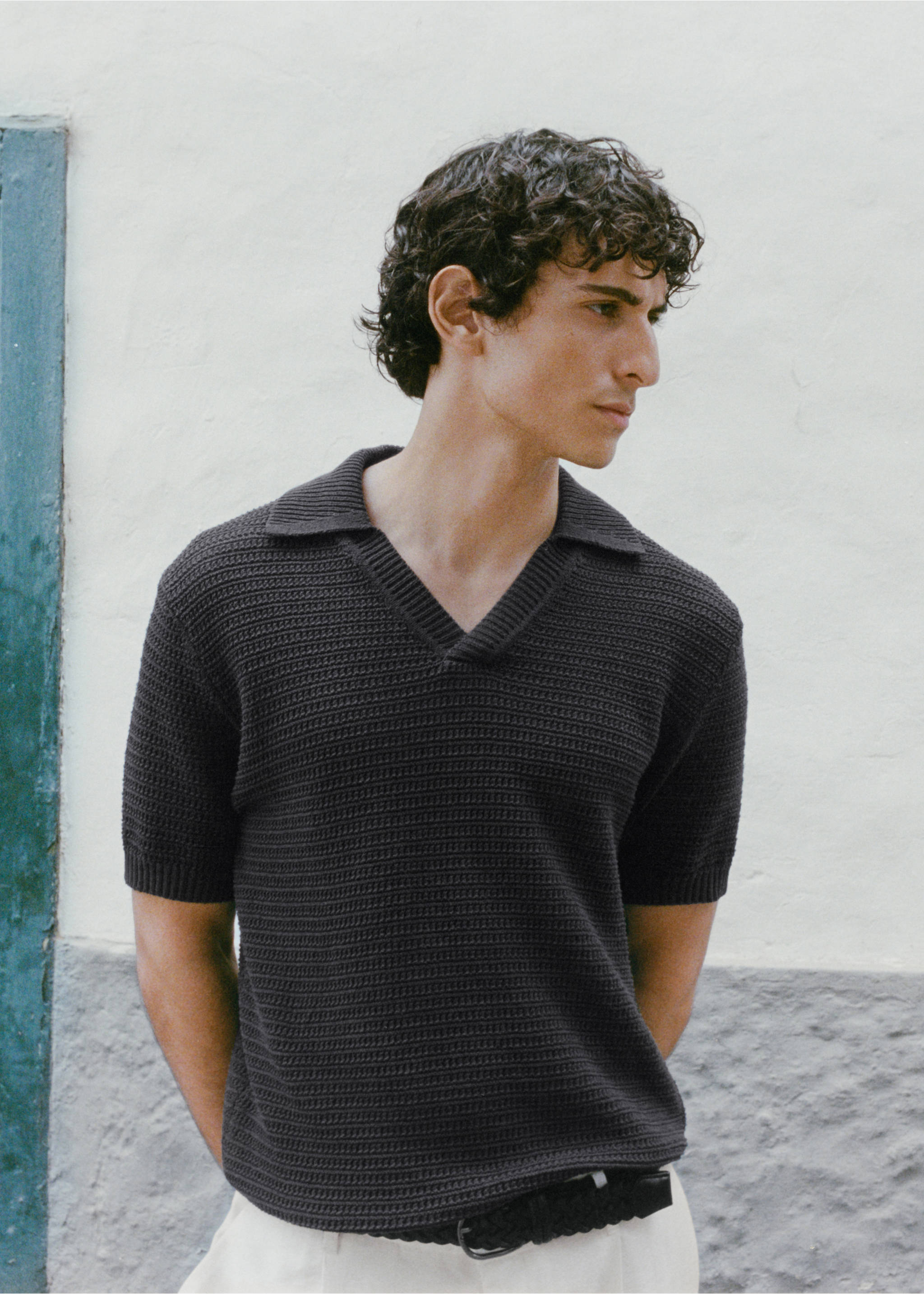 Polo coton en crochet - Détail de l'article 3, Gris anthracite. Ref: 17002908-00.