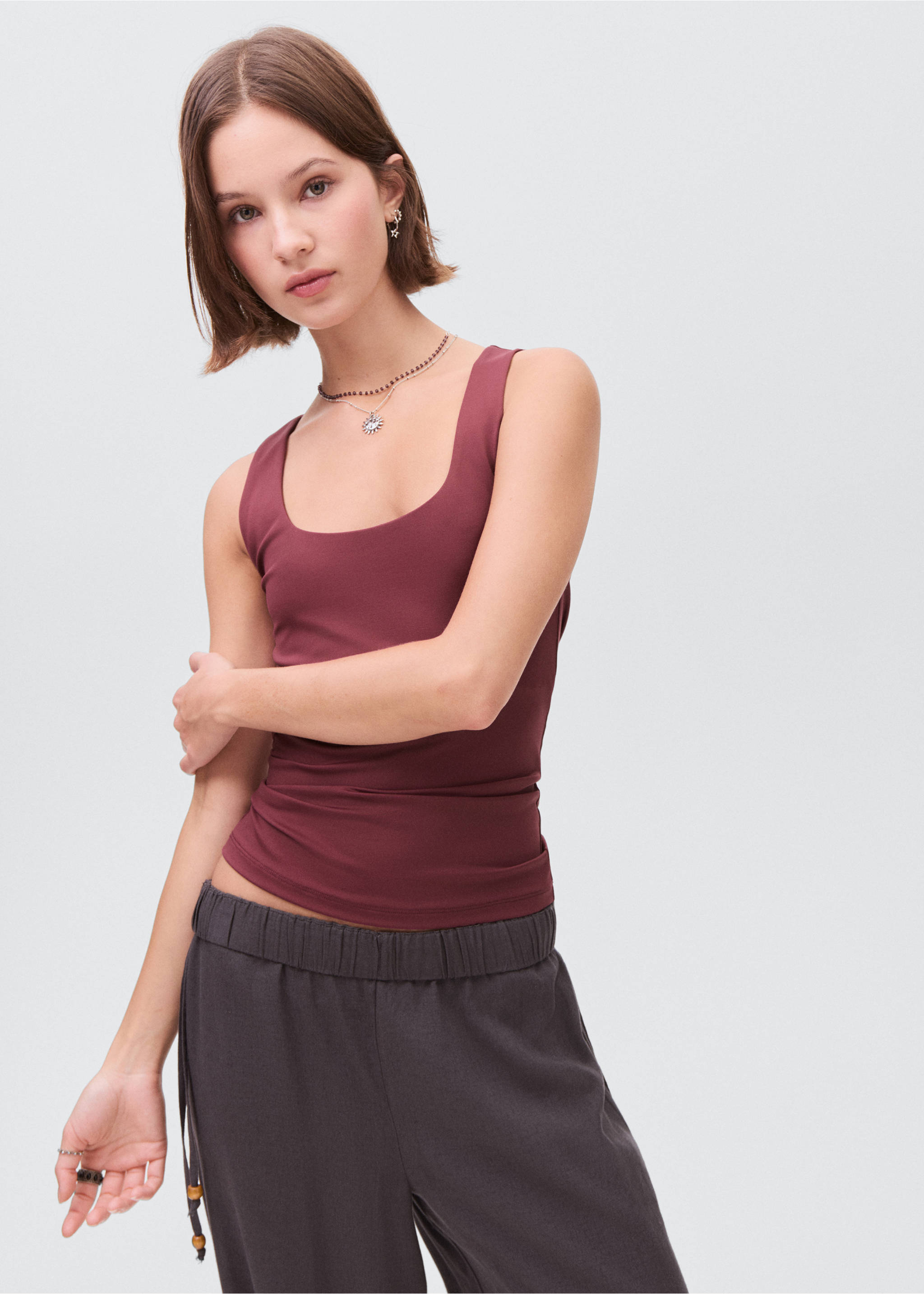 Plain strapless top - Medium plane, Burgundy. Ref: 17002909-00.