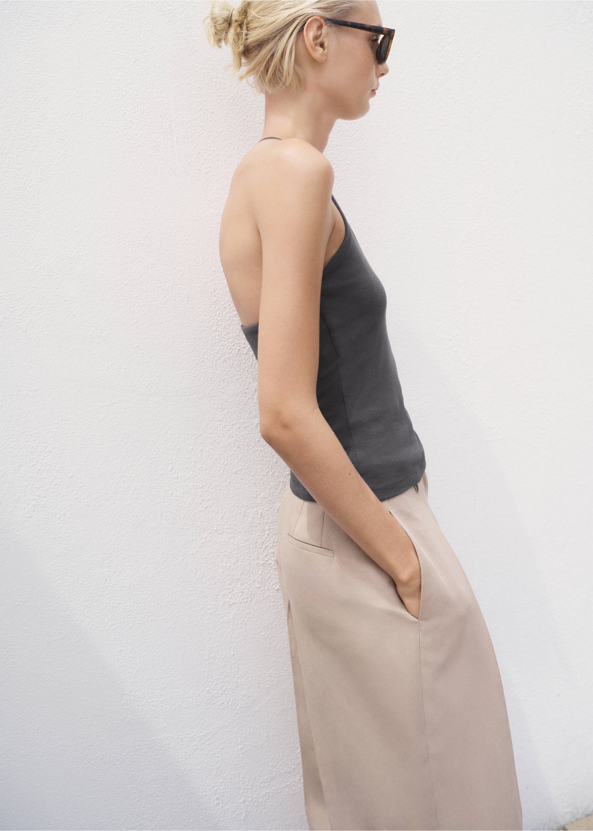 Open-back cotton top - Medium plane, Charcoal. Ref: 17002911-00.