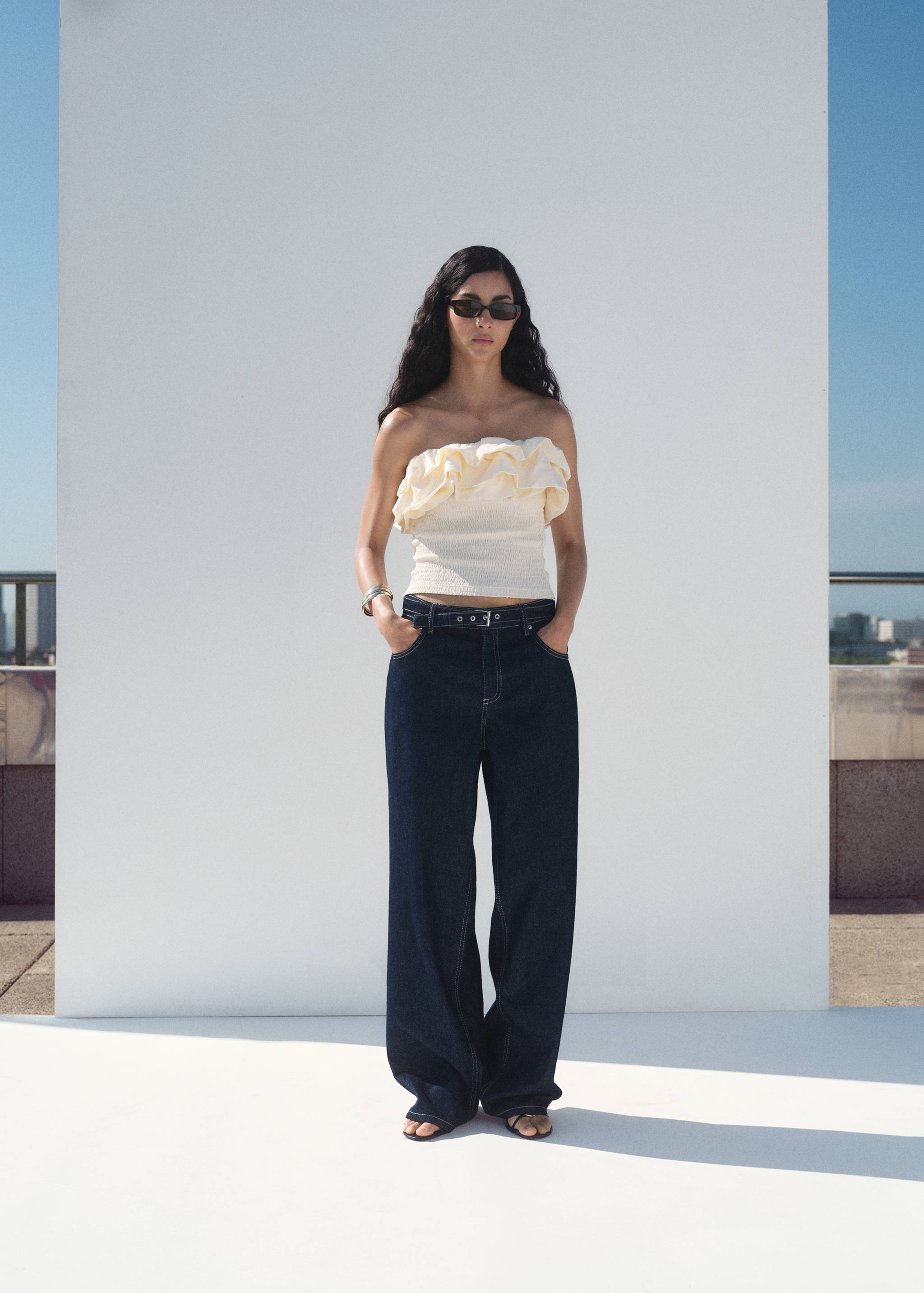 Strapless top with ruffles - General plane