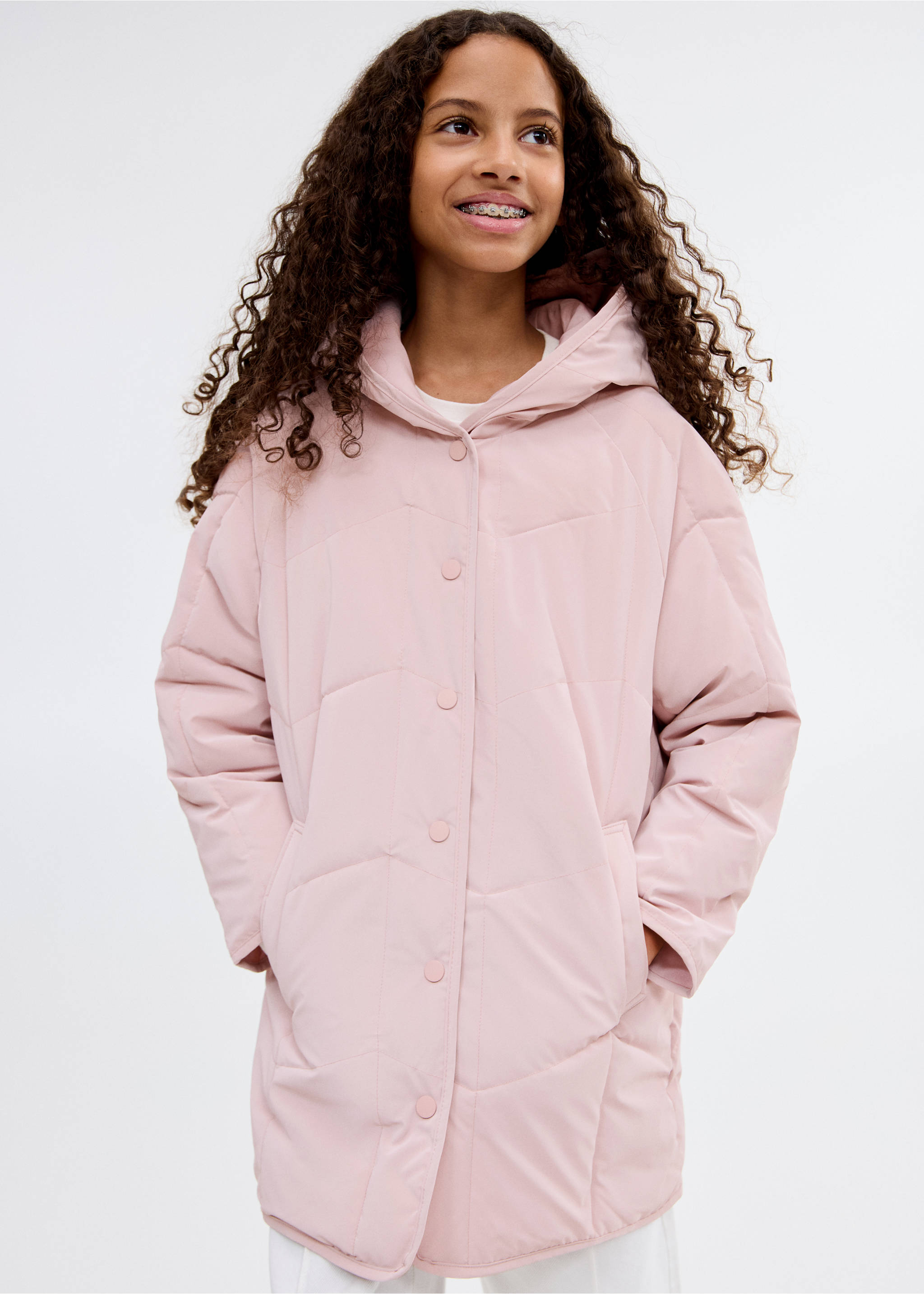 Anorak acolchado capucha - Plano general, Rosa. Ref: 17003278-00.