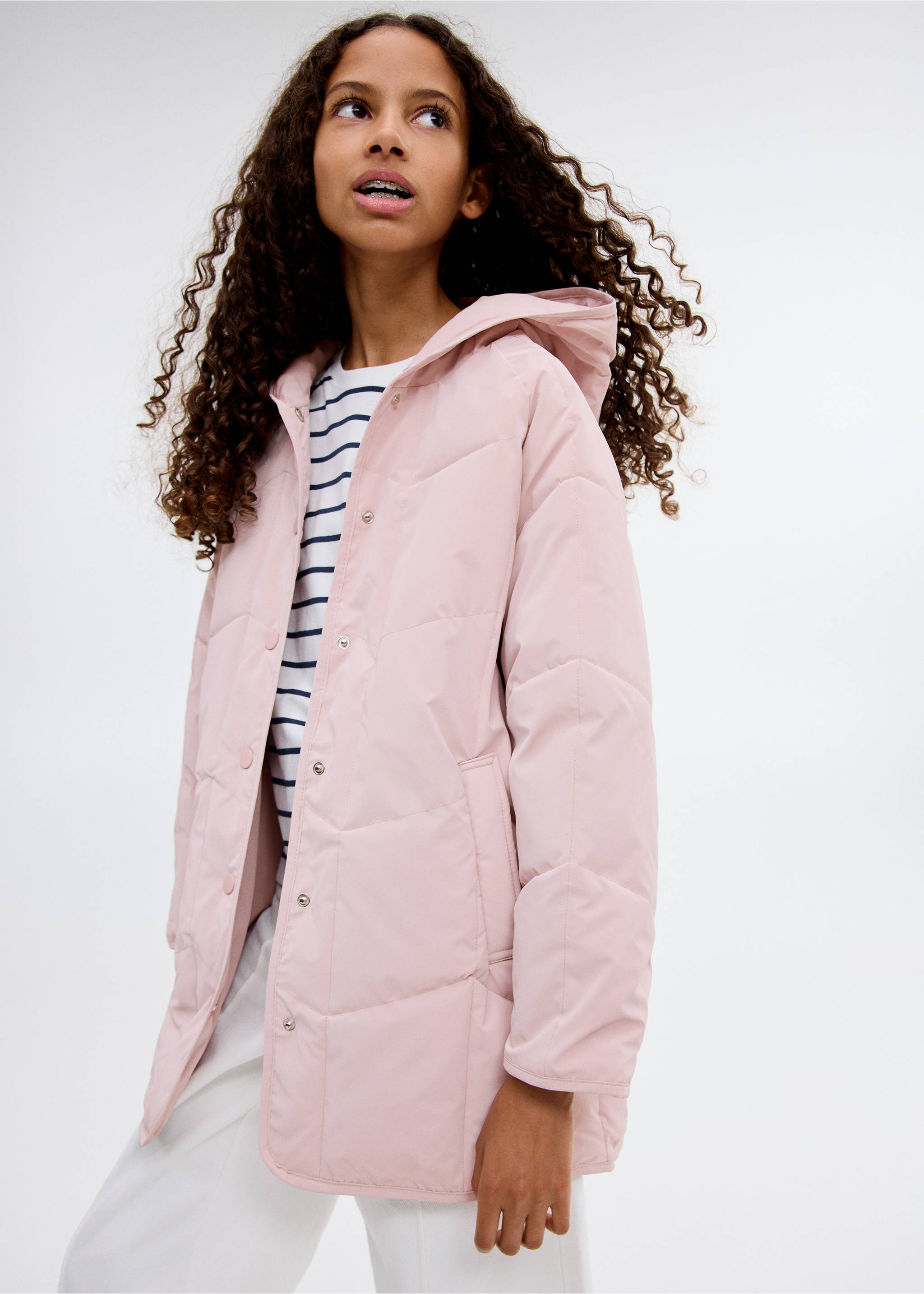 Anorak acolchado capucha - Plano medio, Rosa. Ref: 17003278-00.