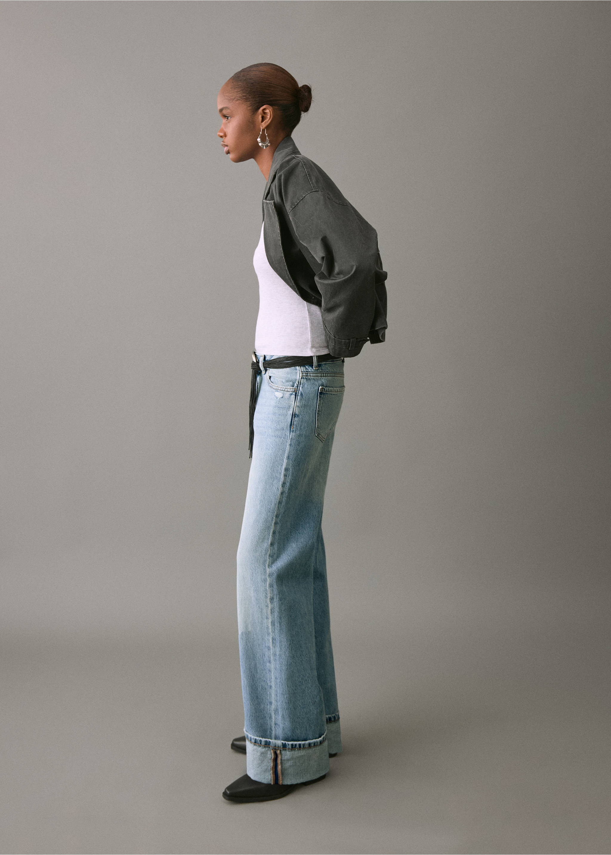 Wideleg-Jeans mit Saum-Umschlag - Mittlere Ansicht, Hellblau. Ref: 17003282-00.