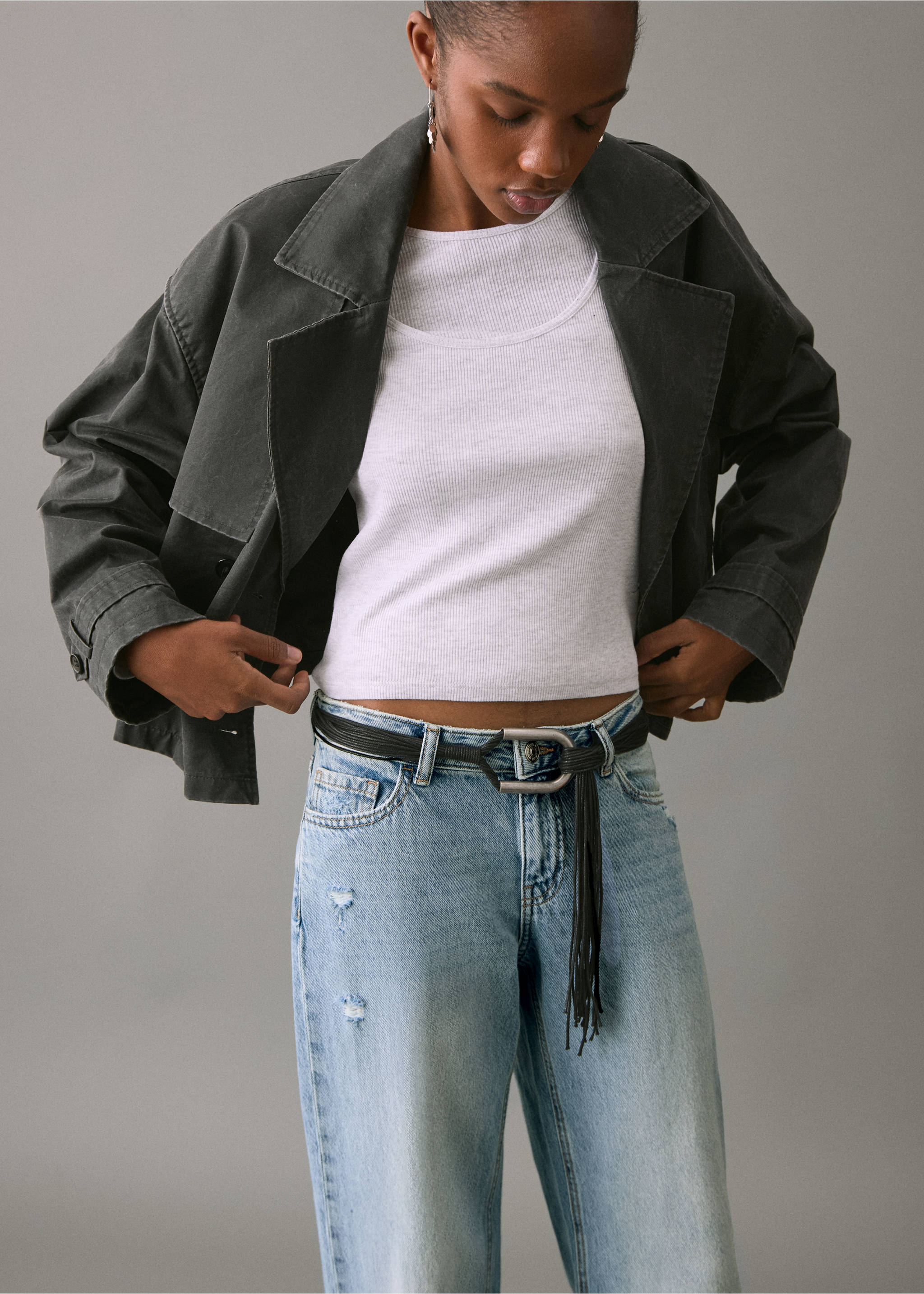 Wideleg-Jeans mit Saum-Umschlag - Detail des Artikels 1, Hellblau. Ref: 17003282-00.