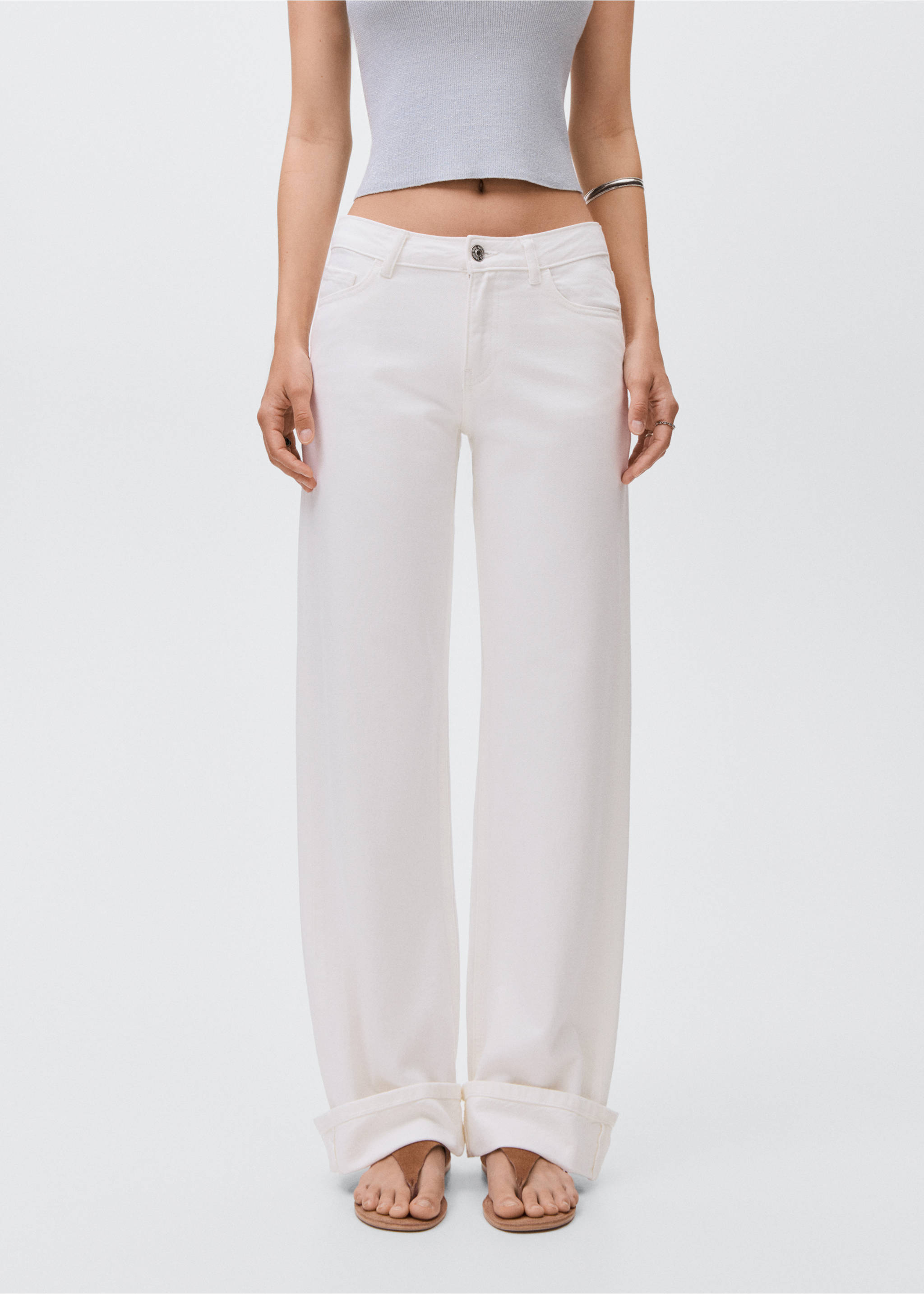 Jeans wideleg bajo vuelto - Plano medio, Blanco roto. Ref: 17003283-00.