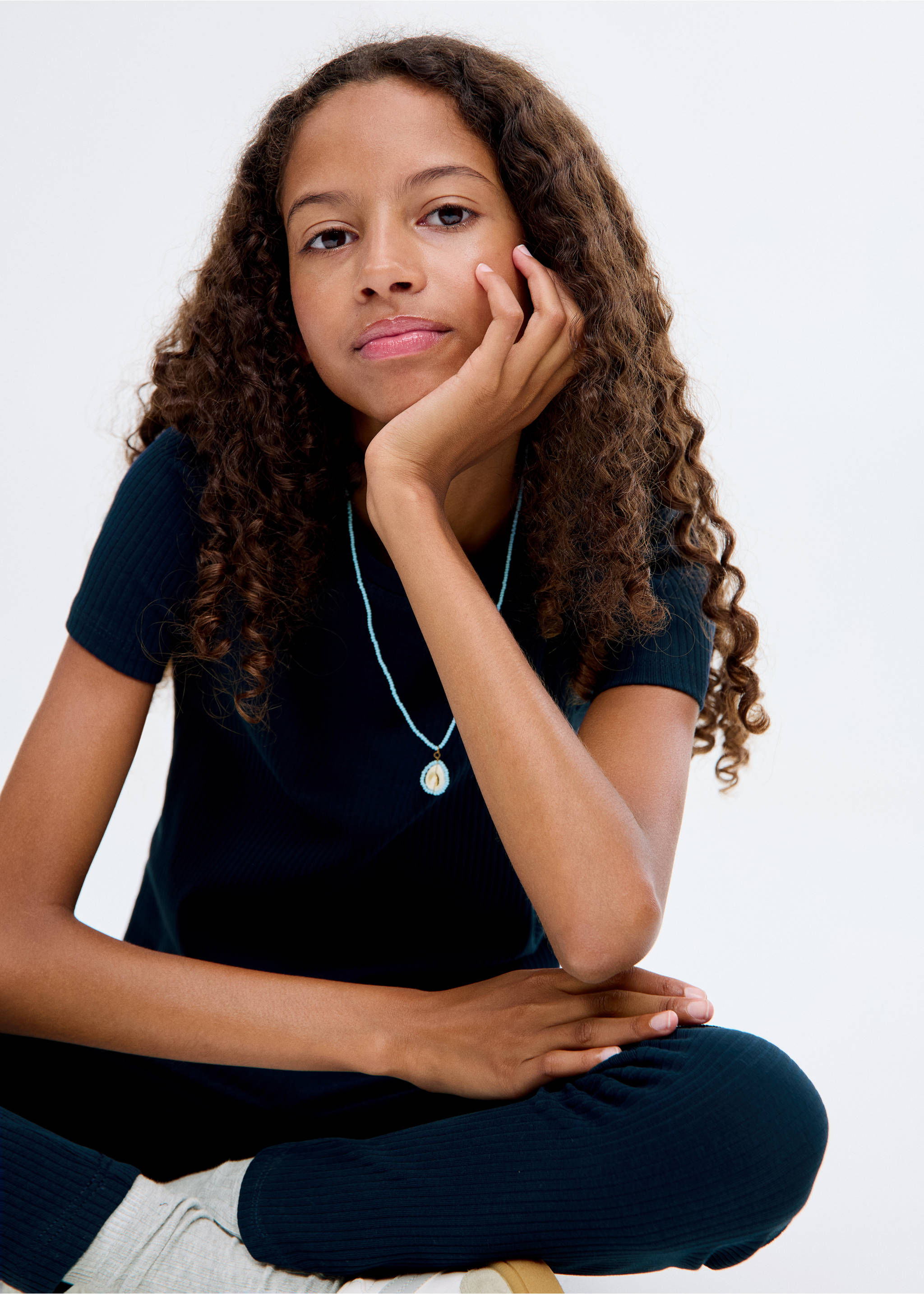 Ribbed cotton T-shirt - Medium plane, Blue. Ref: 17003291-00.