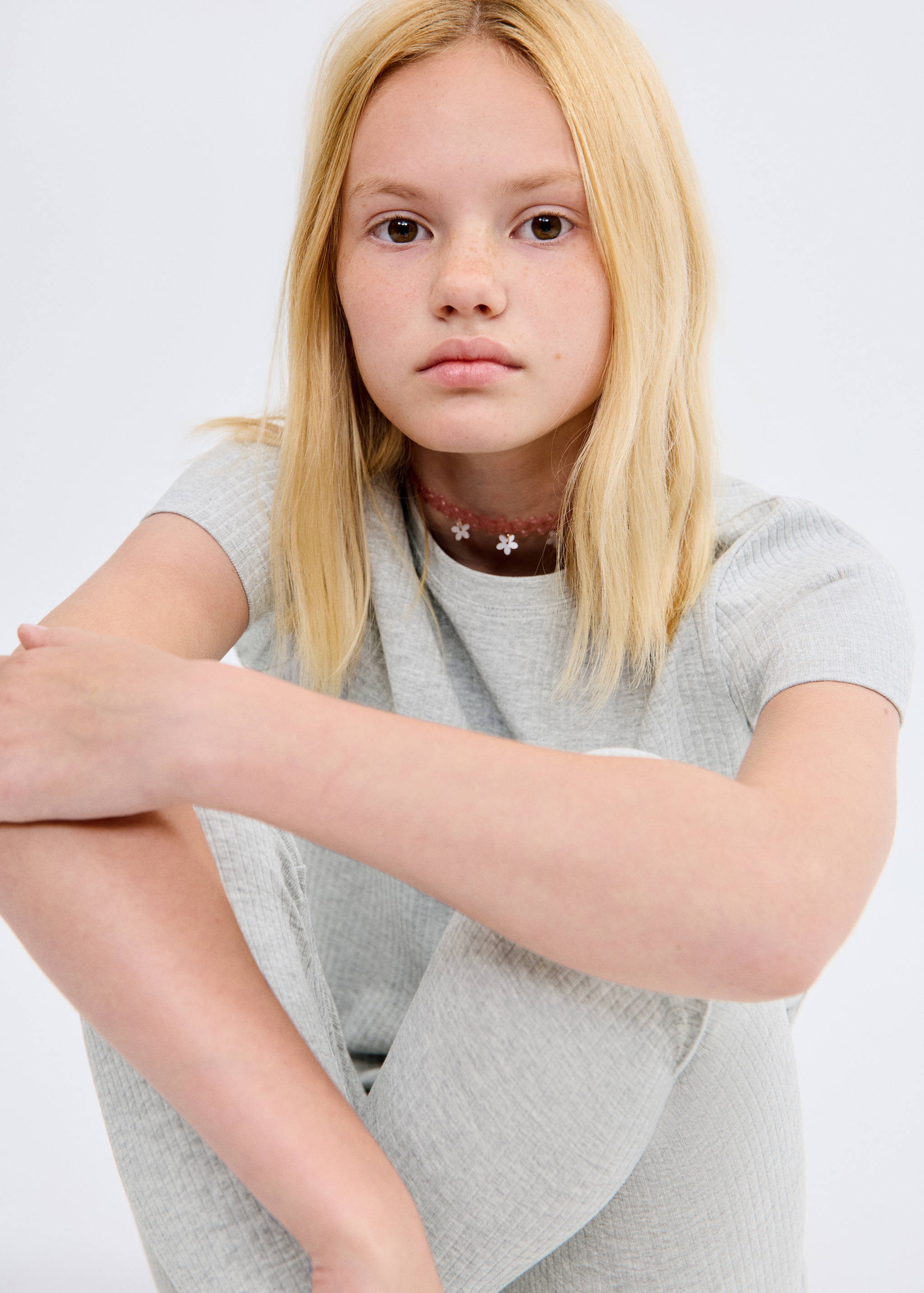 T-shirt coton côtelé - Plan moyen