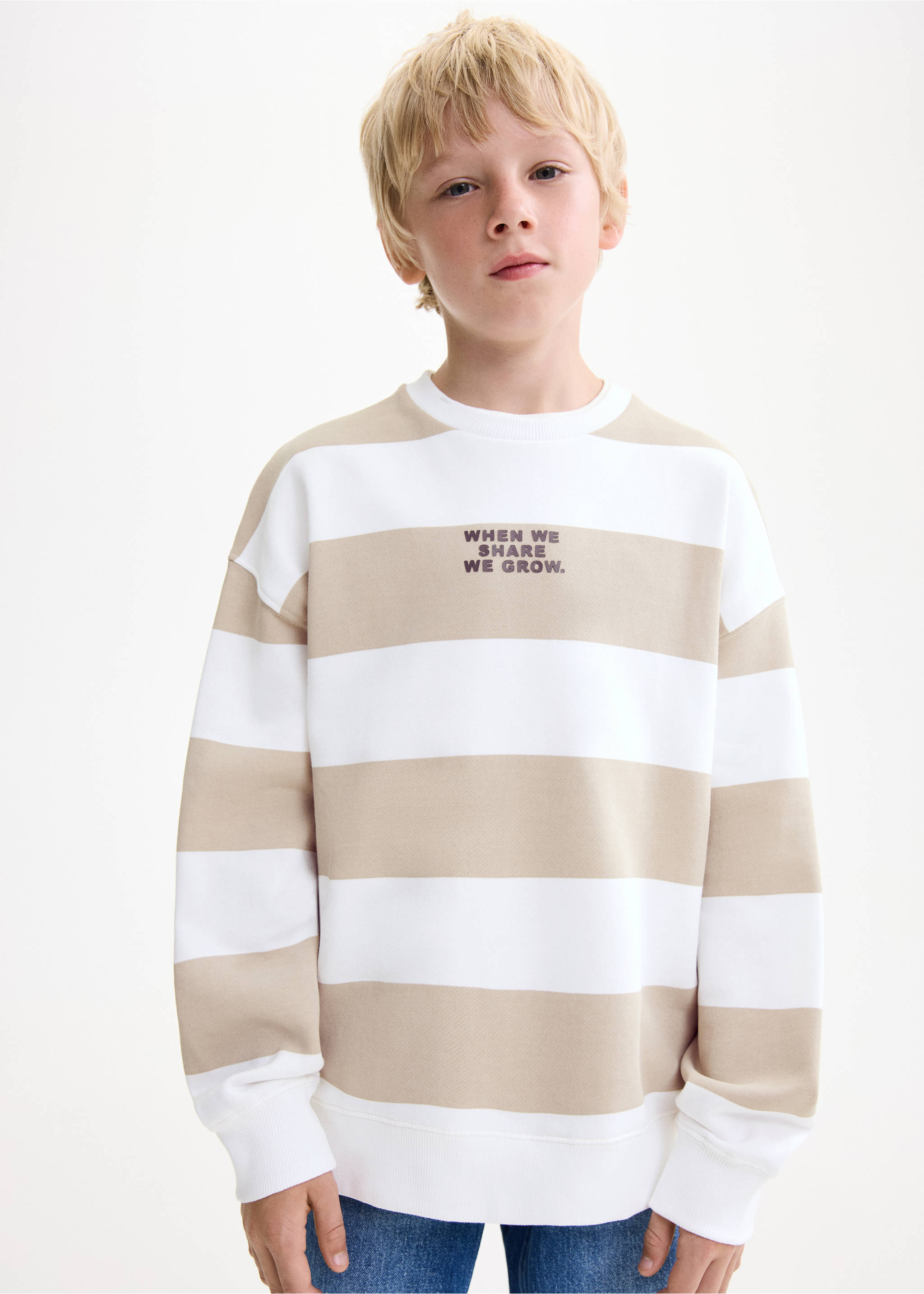 Striped cotton-blend sweatshirt - Medium plane, Sand. Ref: 17003294-00.