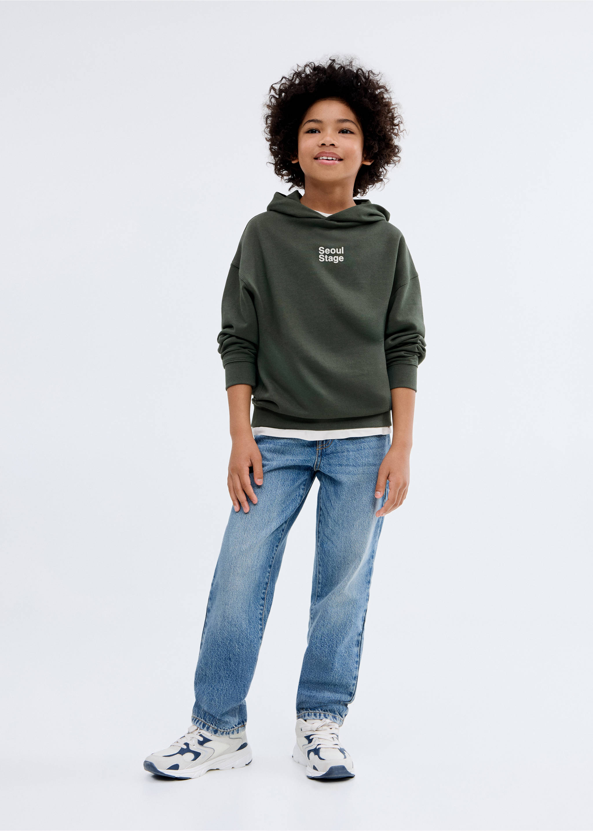Sudadera estampada capucha - Plano general, Verde bosque. Ref: 17003298-00.