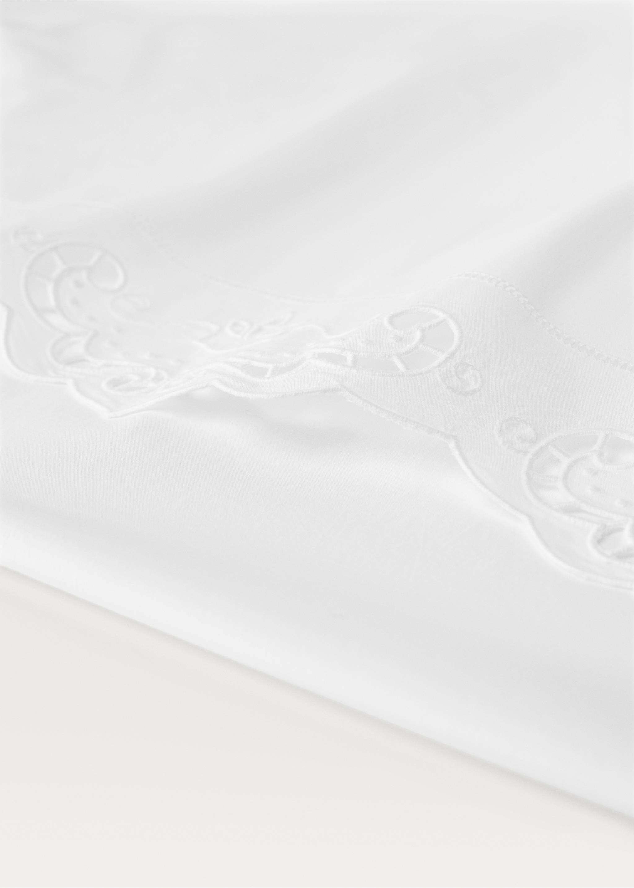 150/160 cm embroidered cotton top sheet - Details of the article 1, White. Ref: 17003312-00.