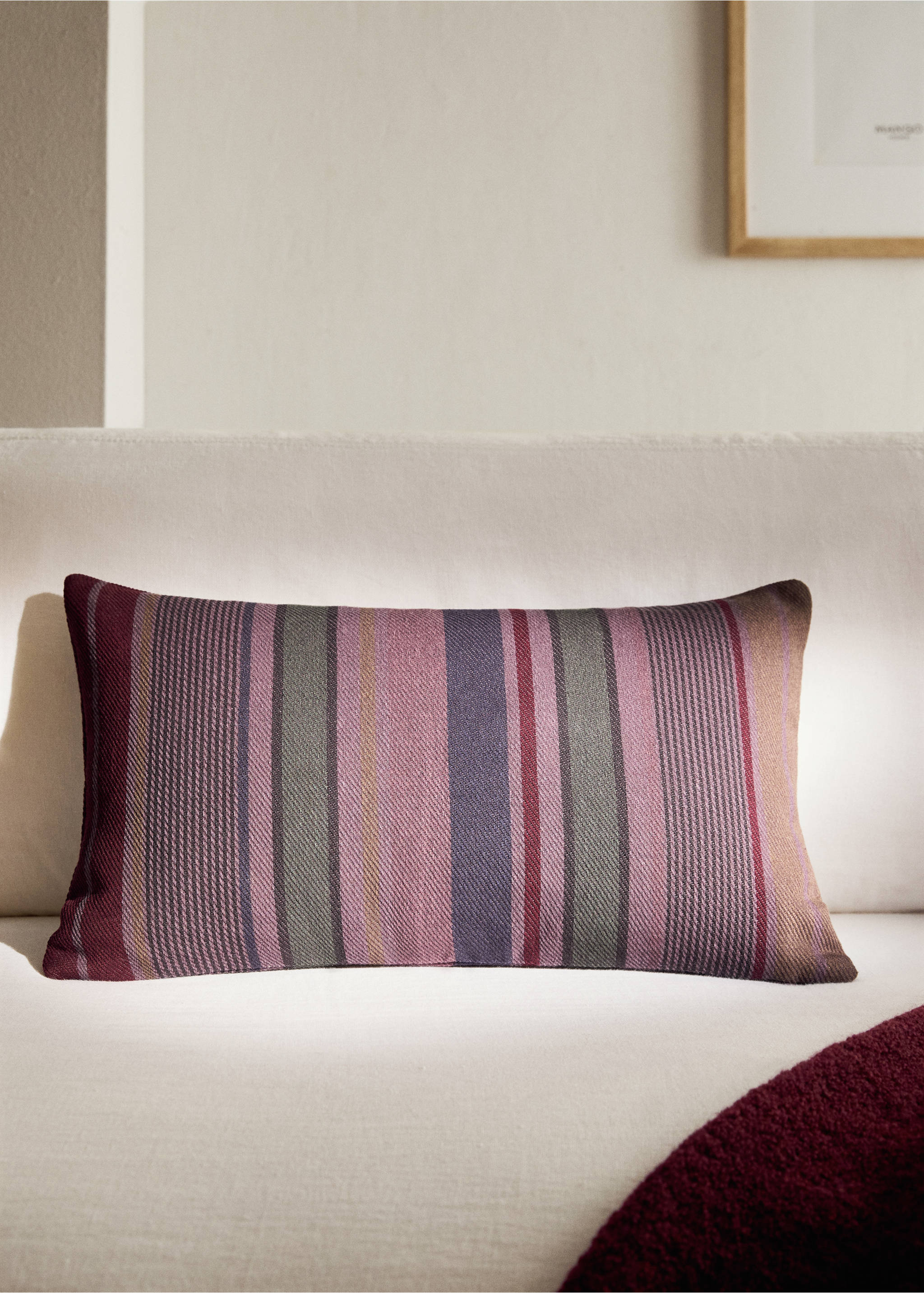 Cotton overdyed striped cushion cover 30x50 cm - General plane, Plum. Ref: 17003324-00.