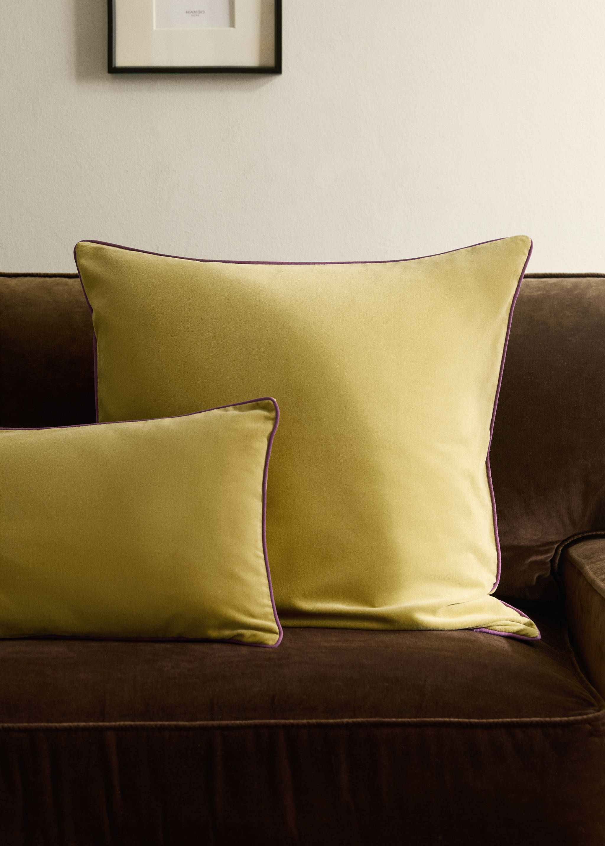 Velvet cushion cover with contrasting piping 50x50 cm - General plane