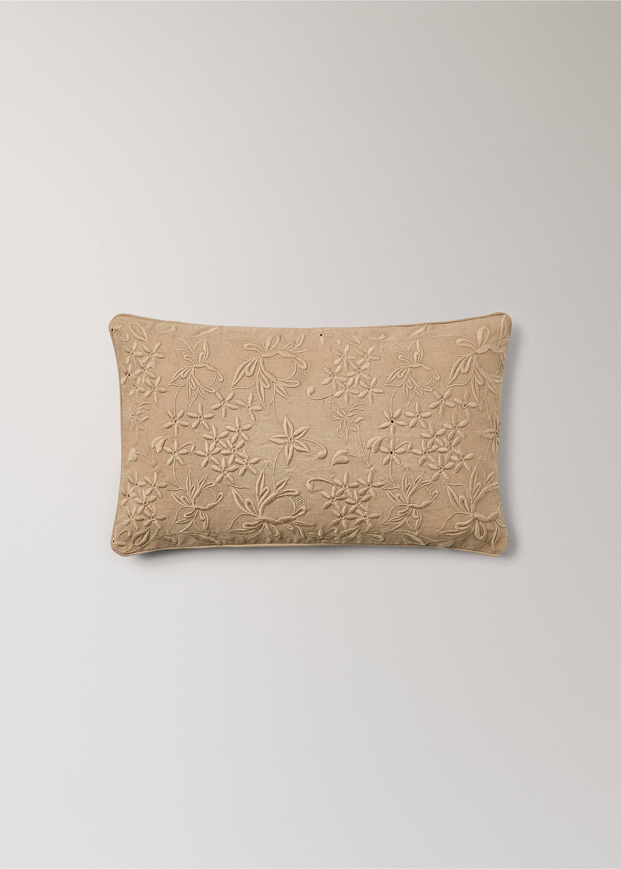 Cotton linen embroidered cushion cover 30x50 cm - Article without model, Yellow. Ref: 17003339-00.
