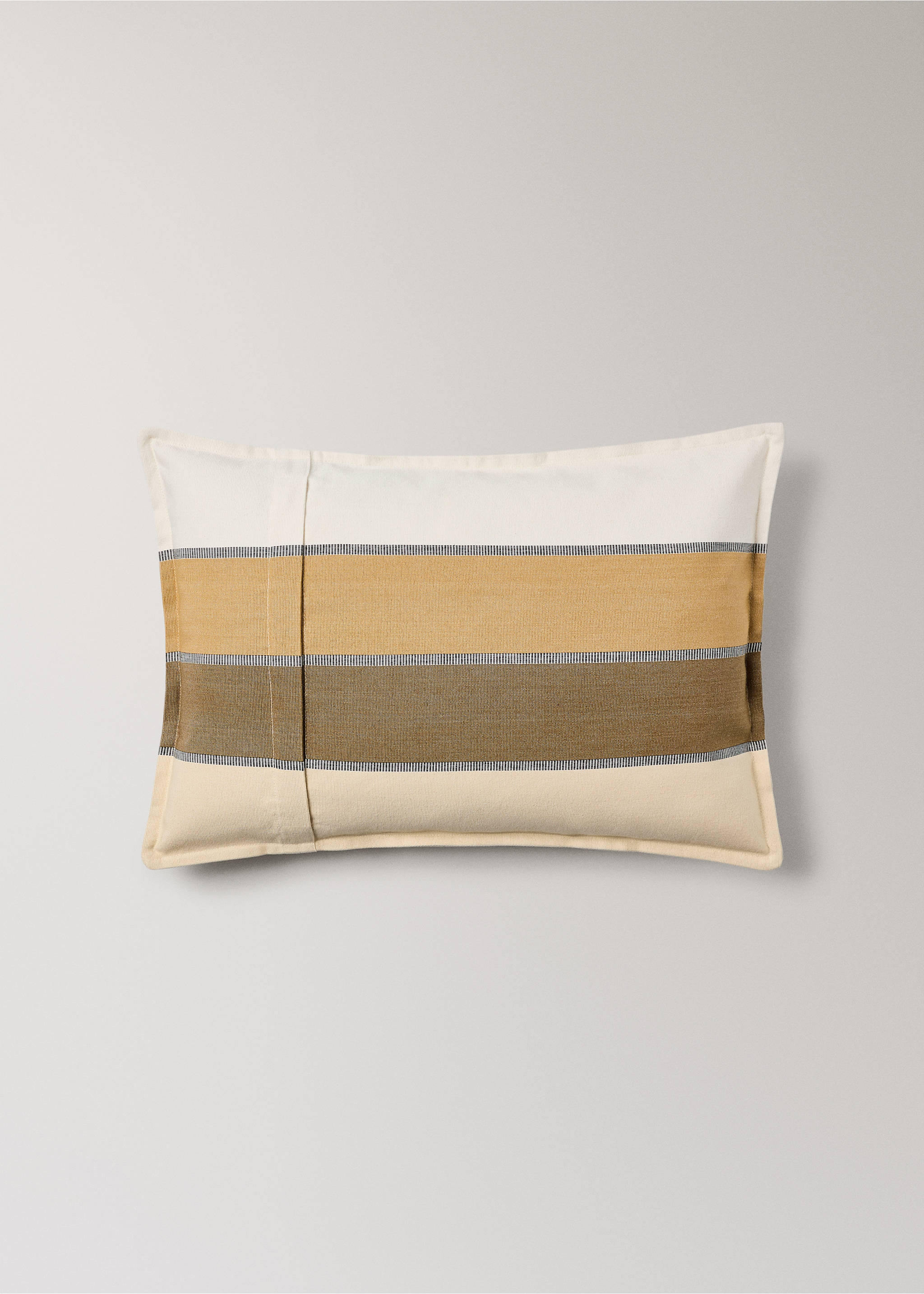 Cotton striped cushion cover 40x60 cm - Details of the article 1, Light/Pastel Brown. Ref: 17003343-00.