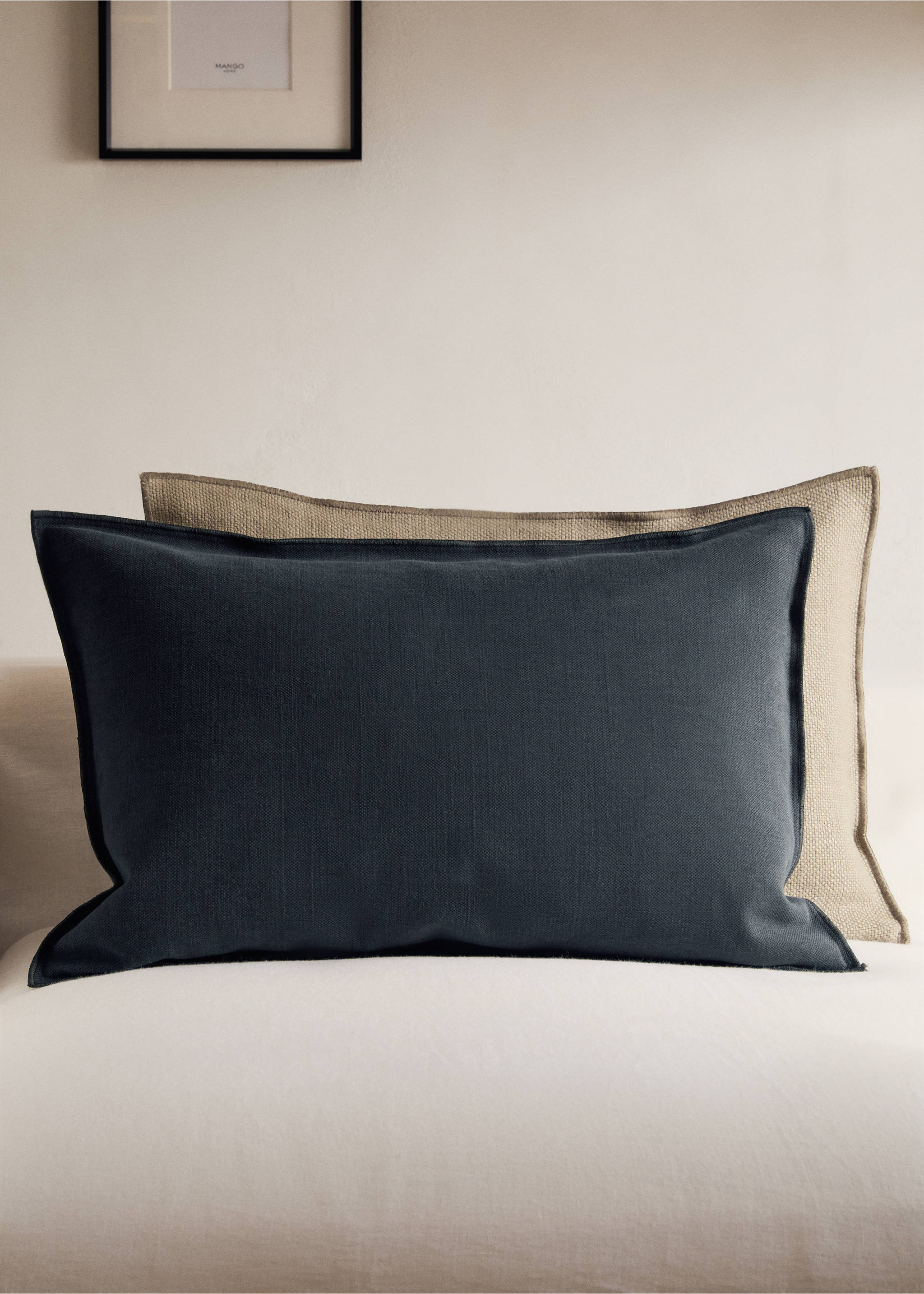 Linen cotton cushion cover with overlock tab 40x60 cm - General plane, Dark Grey. Ref: 17003347-00.