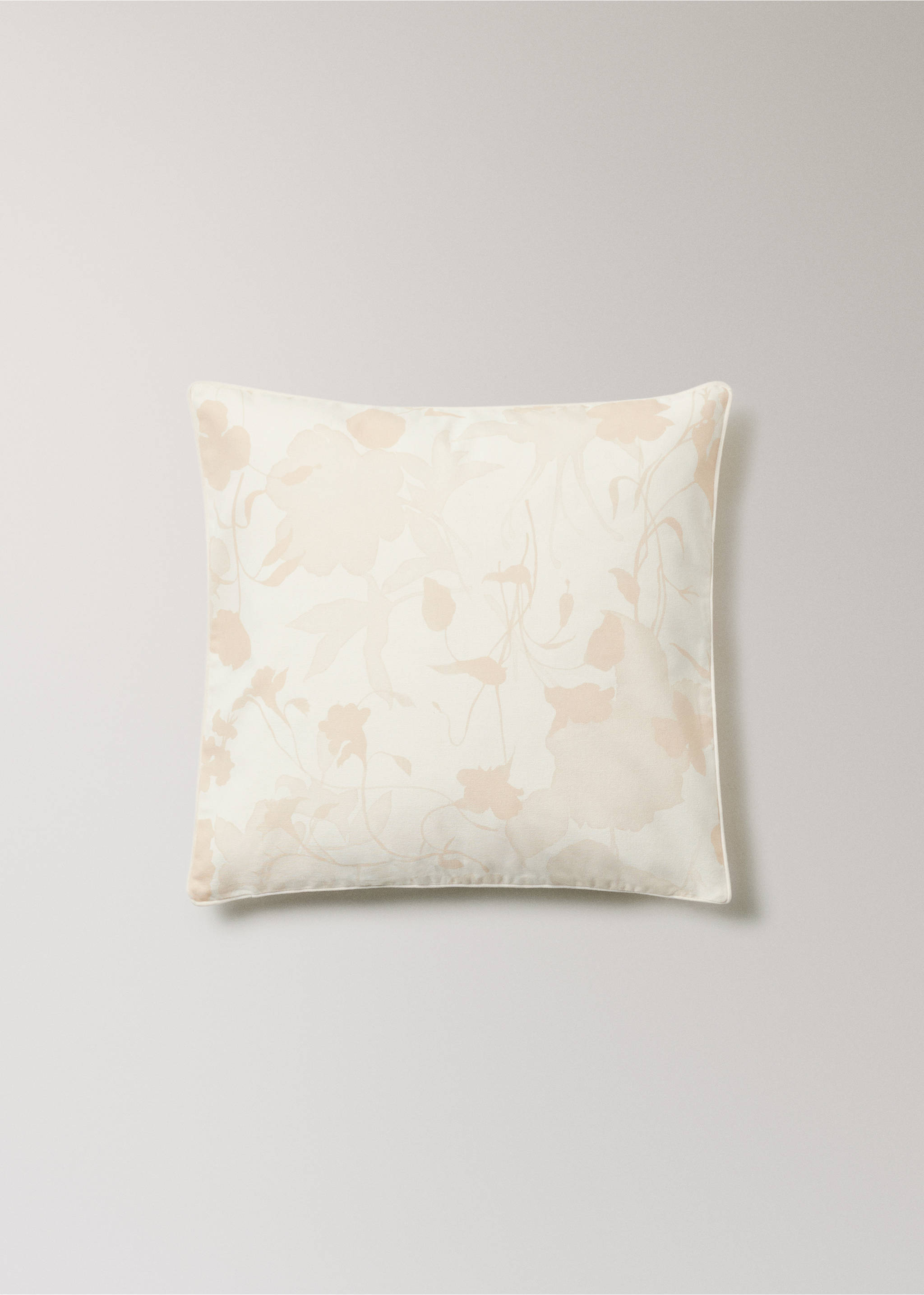 Floral-print cushion cover with velvet piping 50x50 cm - Article without model, Vanilla. Ref: 17003353-00.