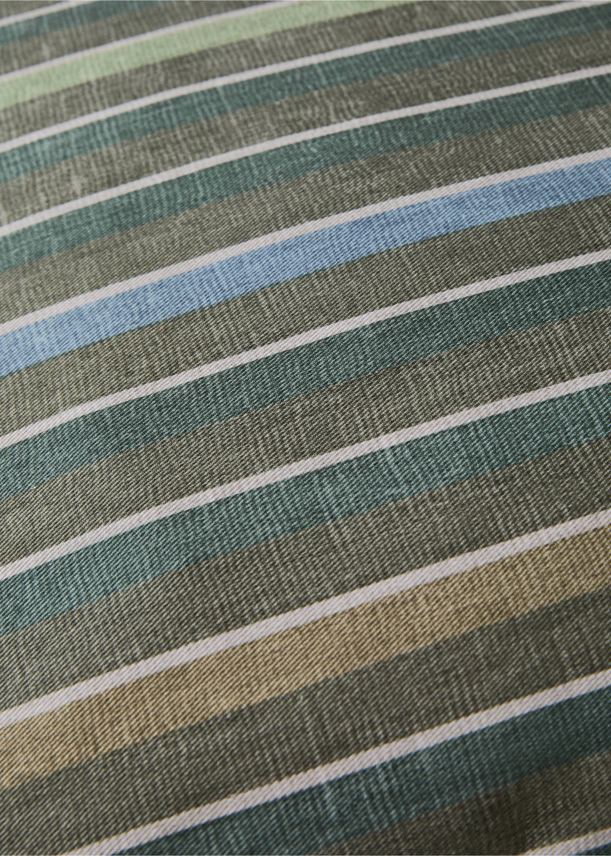 Close-up of a striped cushion cover in green and blue., Ink Blue. Ref: 17003354-00.