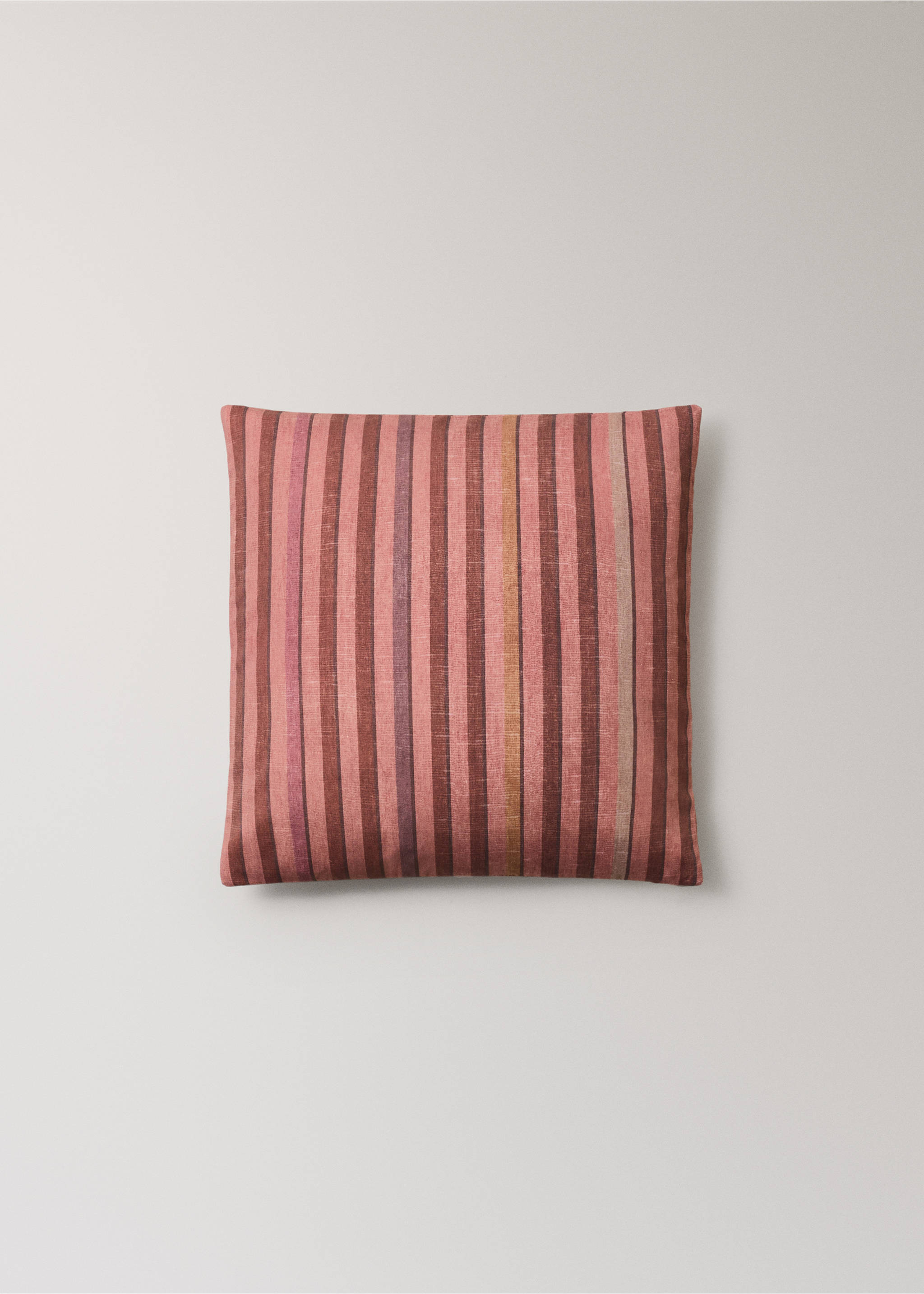 Cotton cushion cover with printed stripes 45x45 cm - Article without model, Medium Pink. Ref: 17003354-00.