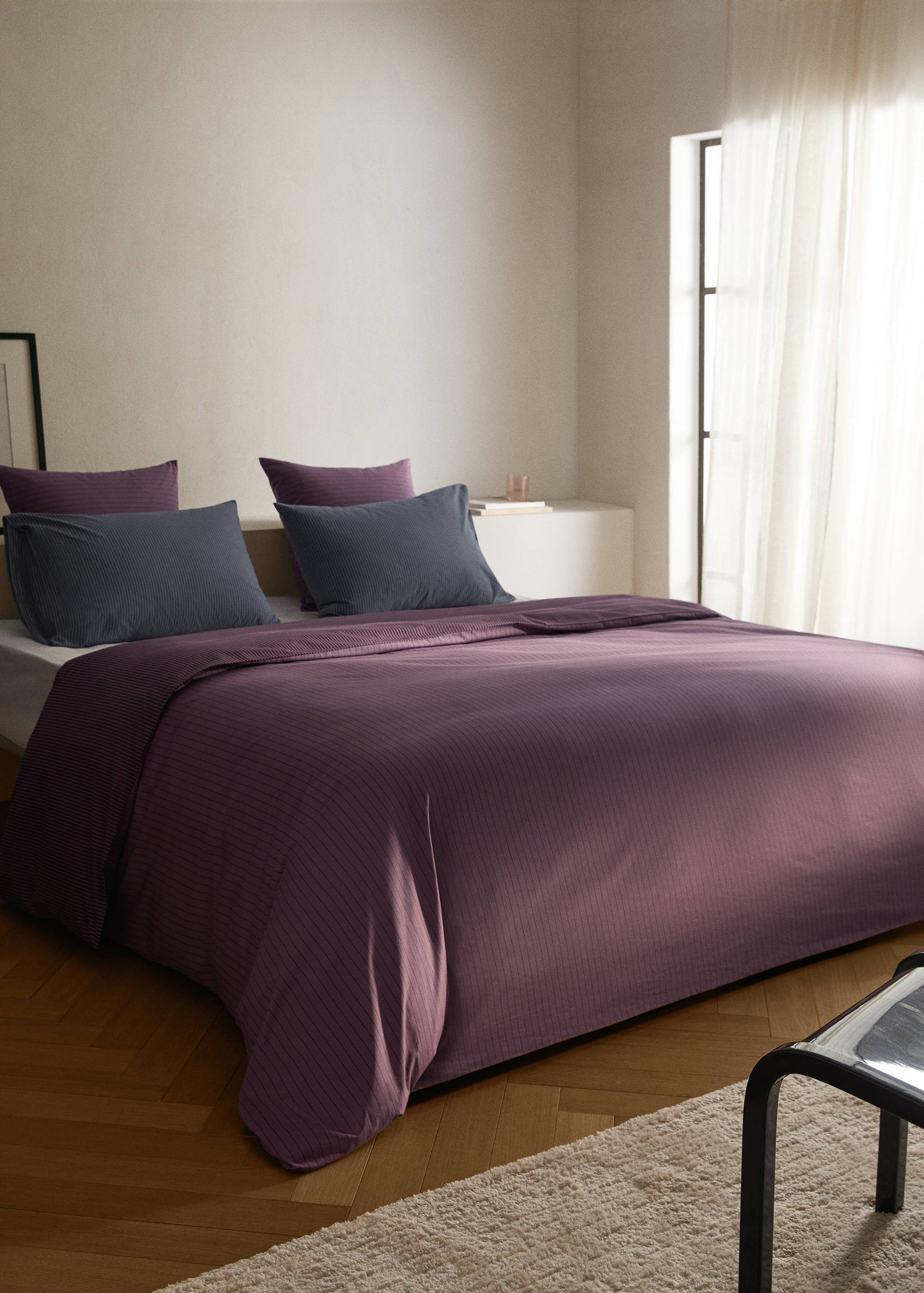 Housse de couette percale de coton rayures réversible lit 180/200 cm - Plan général