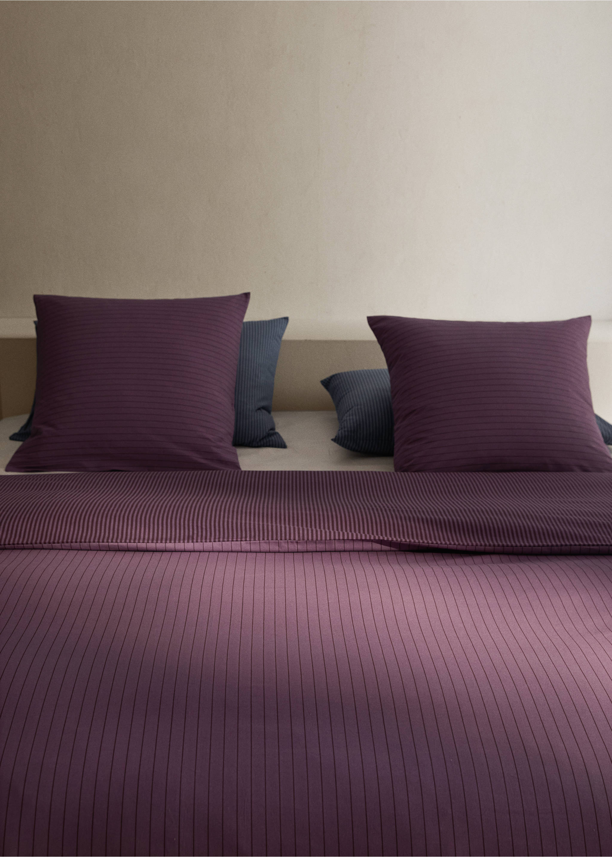 Housse de couette percale de coton rayures réversible lit 180/200 cm - Détail de l'article 7, Prune. Ref: 17003825-00.