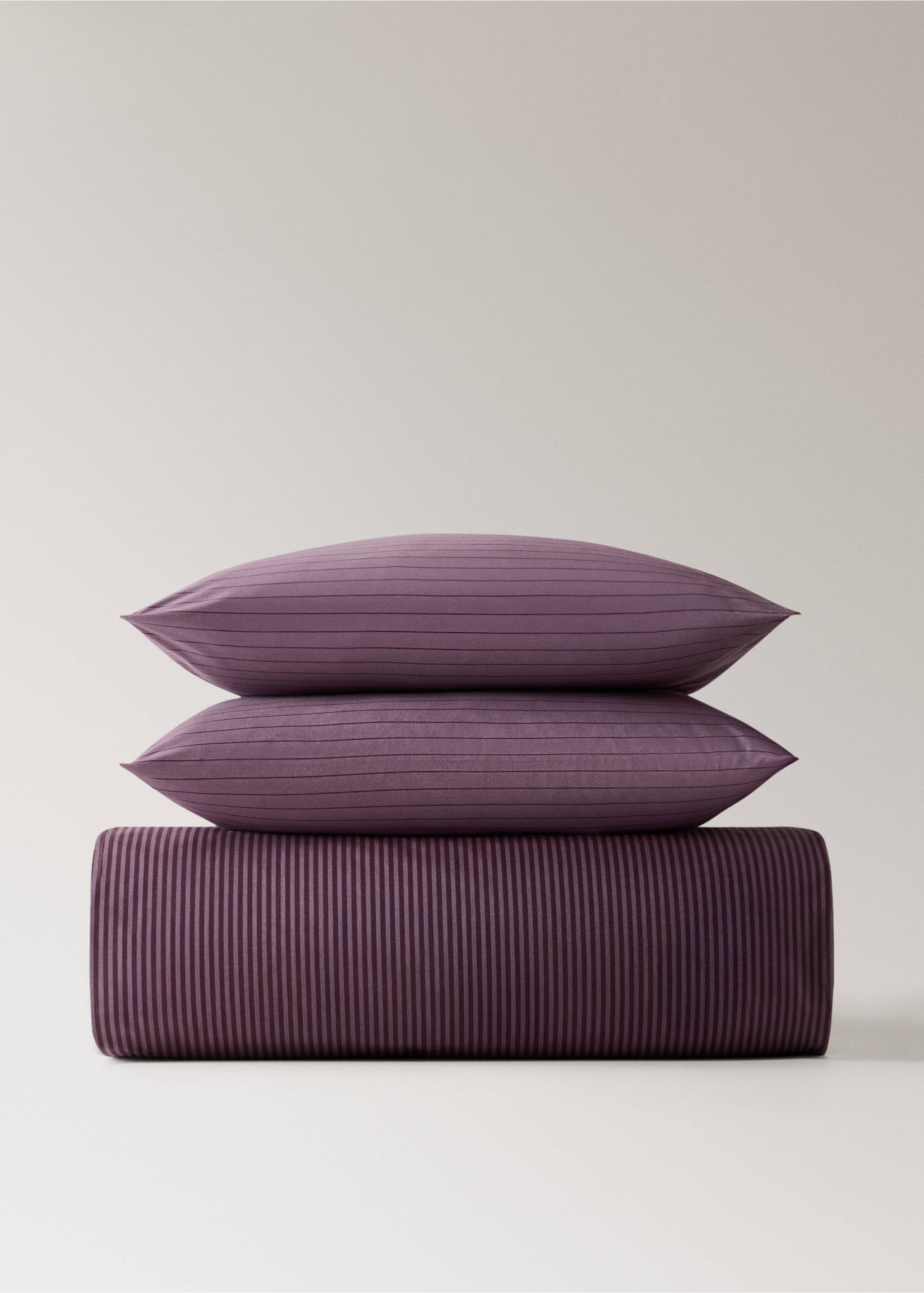 Housse de couette percale de coton rayures réversible lit 180/200 cm - Détail de l'article 4, Prune. Ref: 17003825-00.