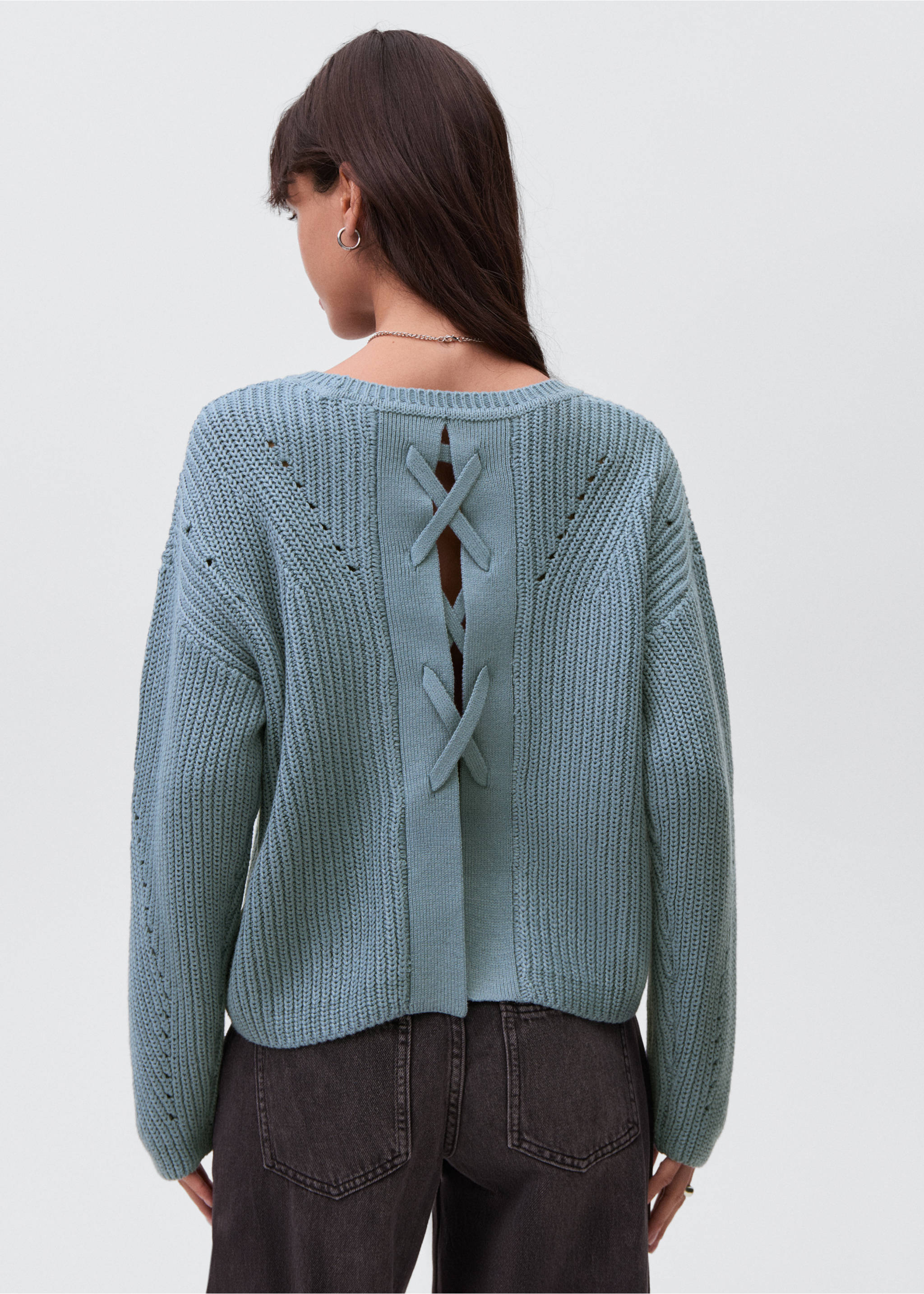 Oversize knit sweater - Reverse of the article, Petrol Blue. Ref: 17004085-00.