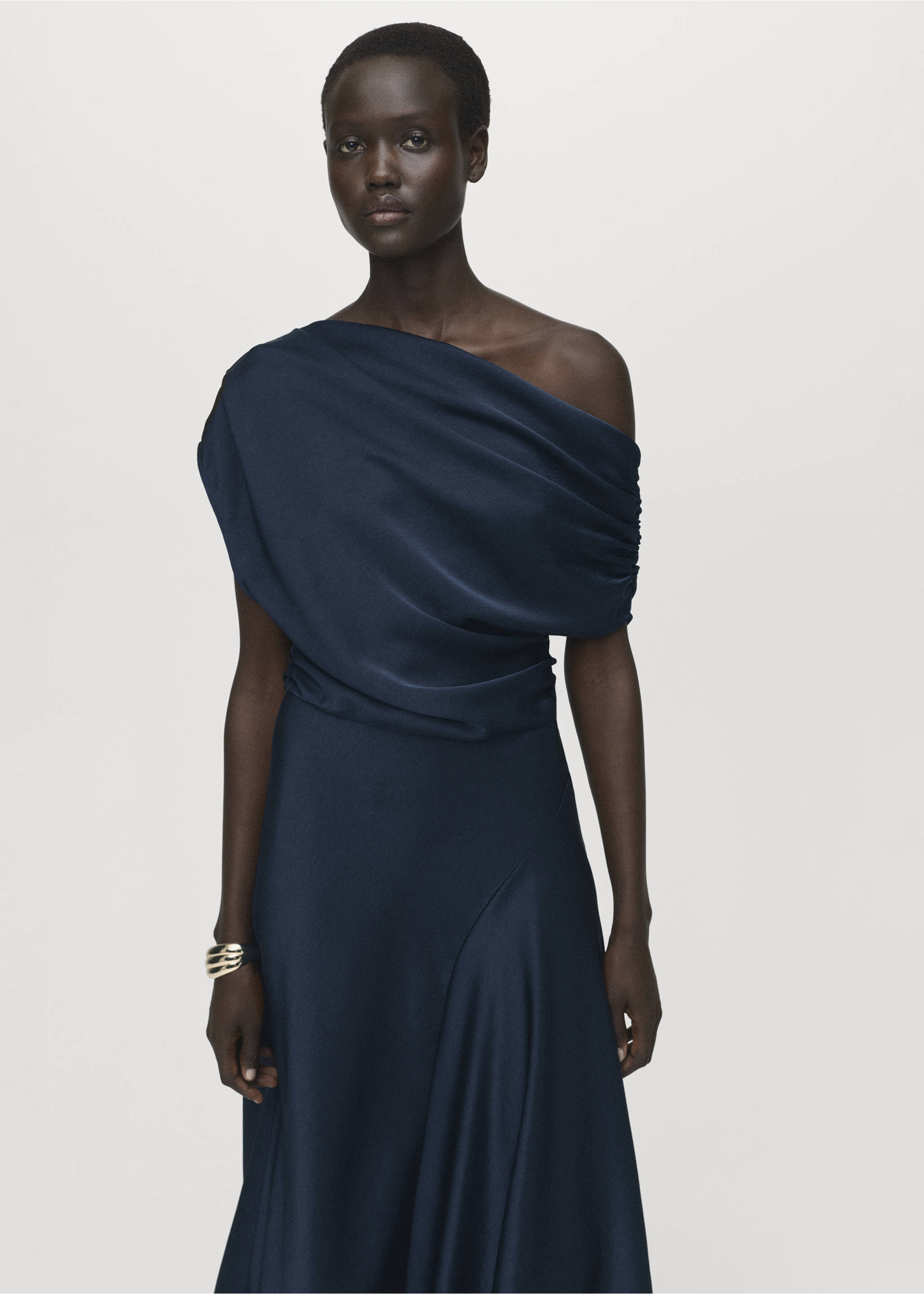 Asymmetrical satin dress - Medium plane, Night Blue. Ref: 17004091-00.