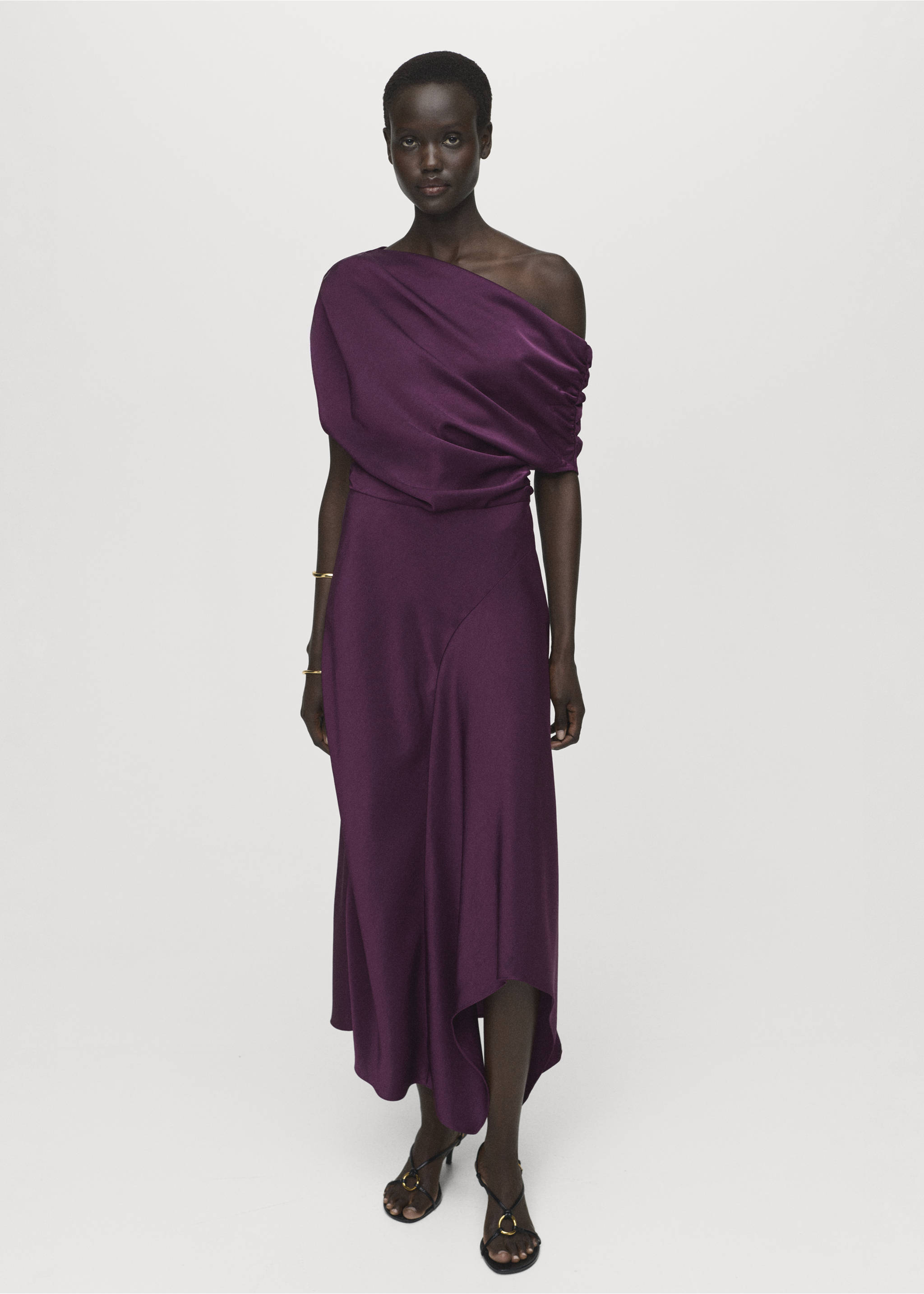 Asymmetrical satin dress - General plane, Purple. Ref: 17004091-00.
