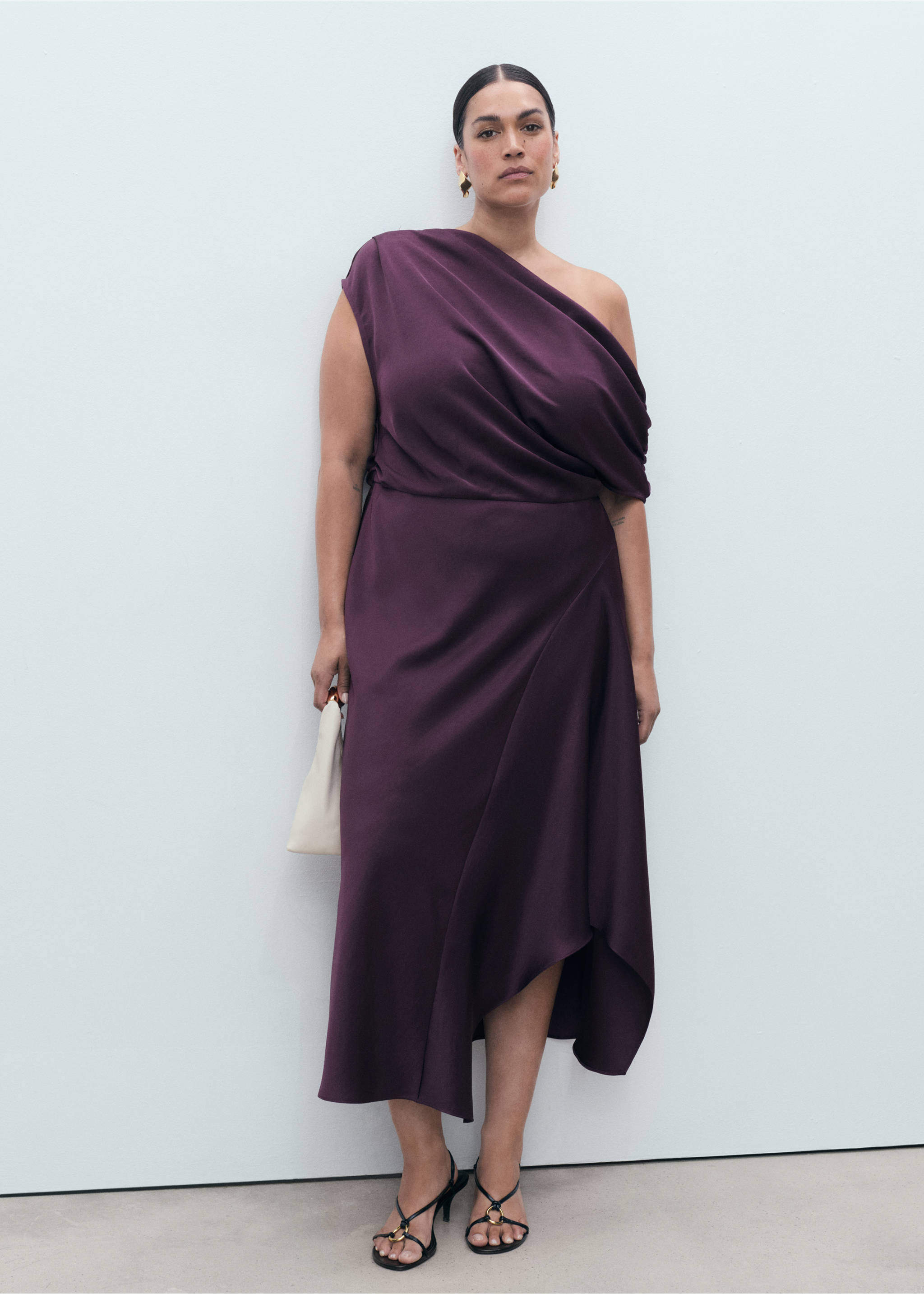 Asymmetrical satin dress - Details of the article 3, Purple. Ref: 17004091-00.