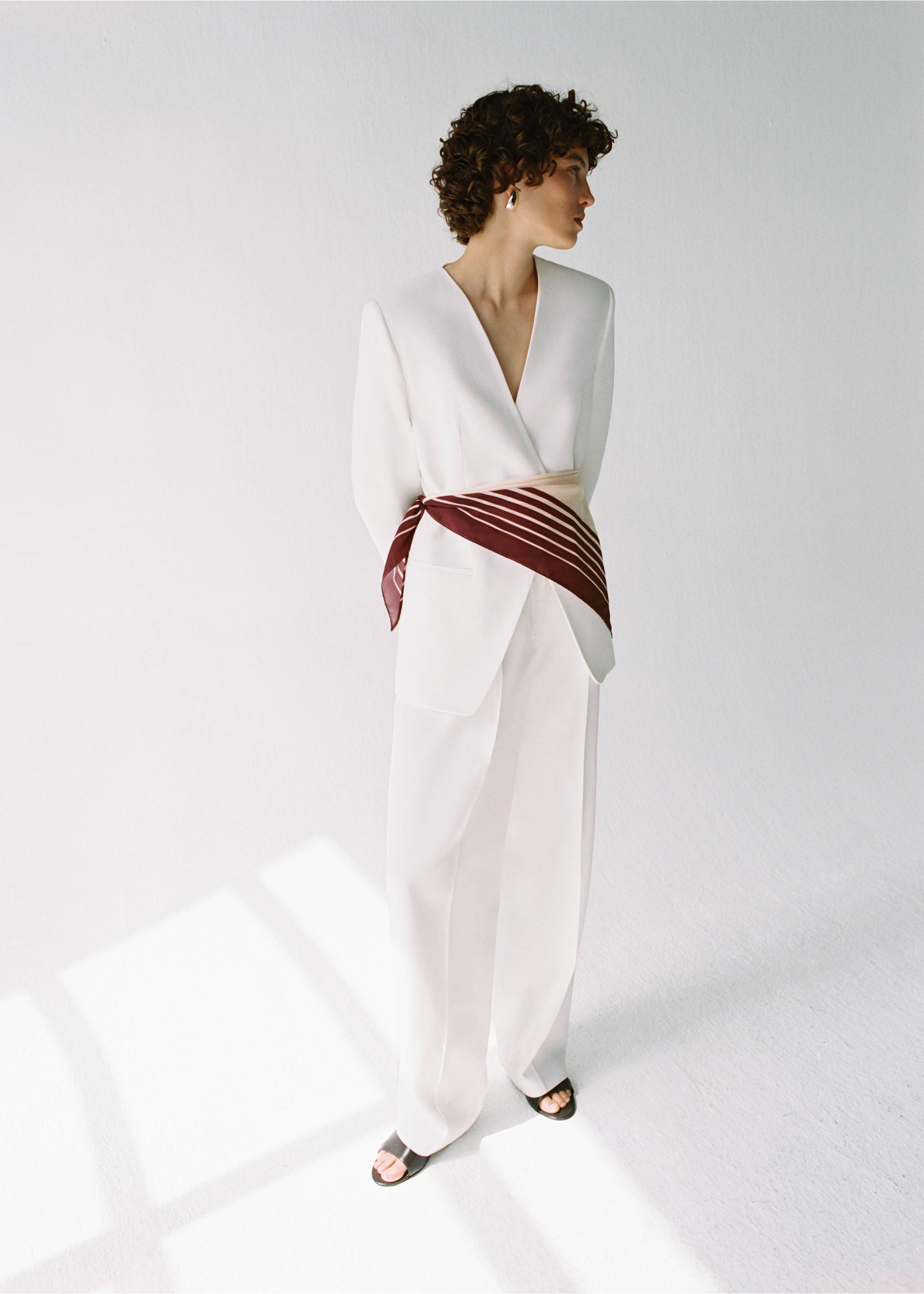 Striped satin scarf - General plane, Ecru. Ref: 17004096-00.