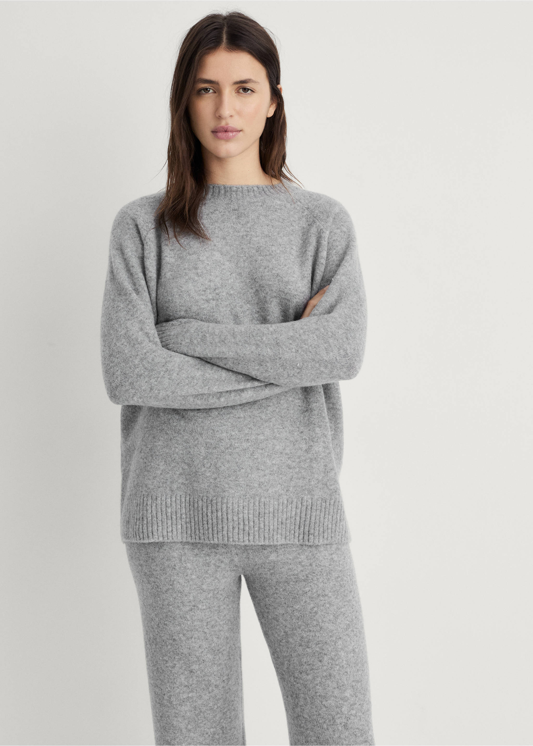 Pullover mit Rundhalsausschnitt und Strickdesign - Mittlere Ansicht, Grau. Ref: 17004104-00.