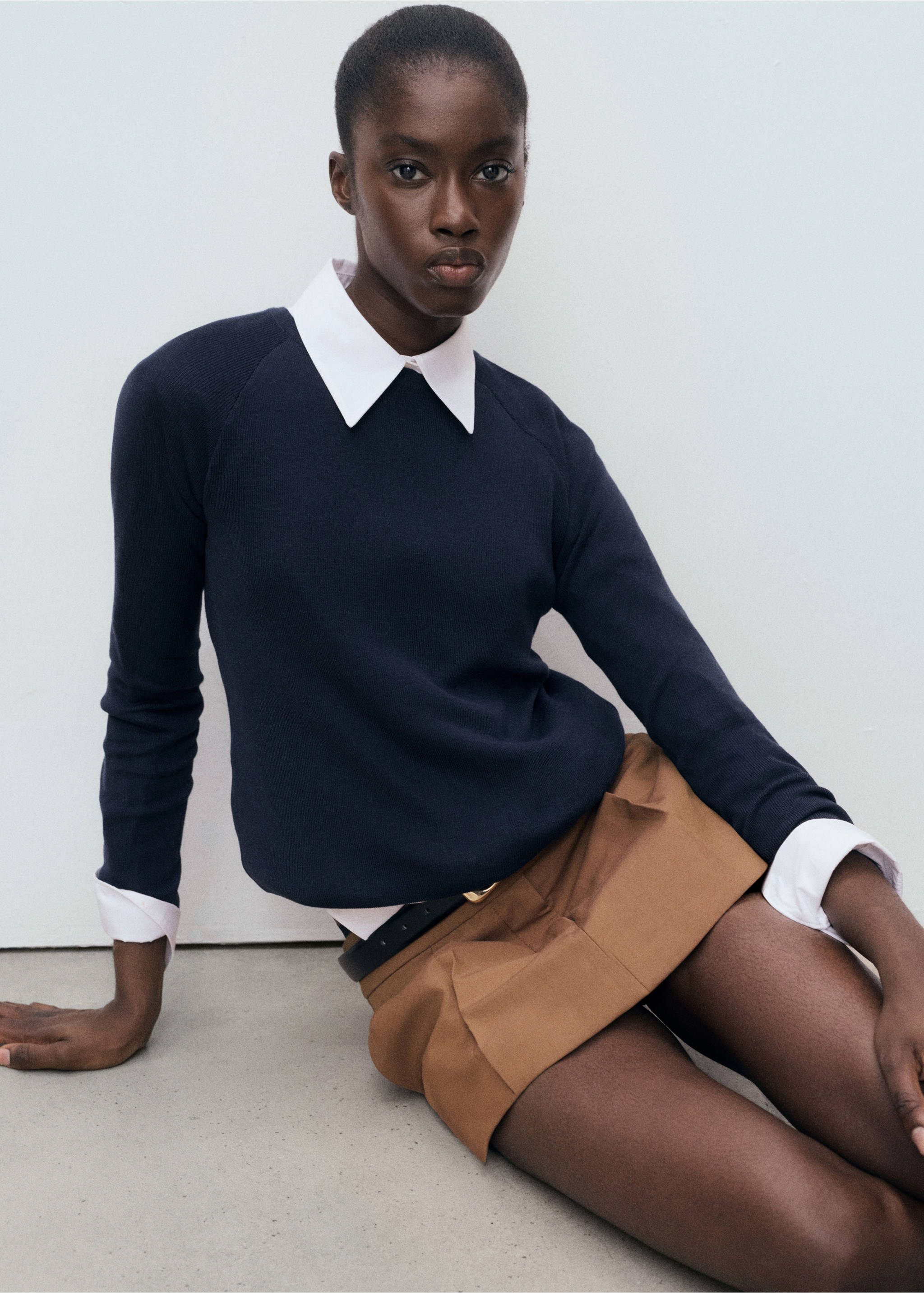 Long-sleeved fine-knit sweater - Details of the article 3, Dark Navy. Ref: 17004106-00.