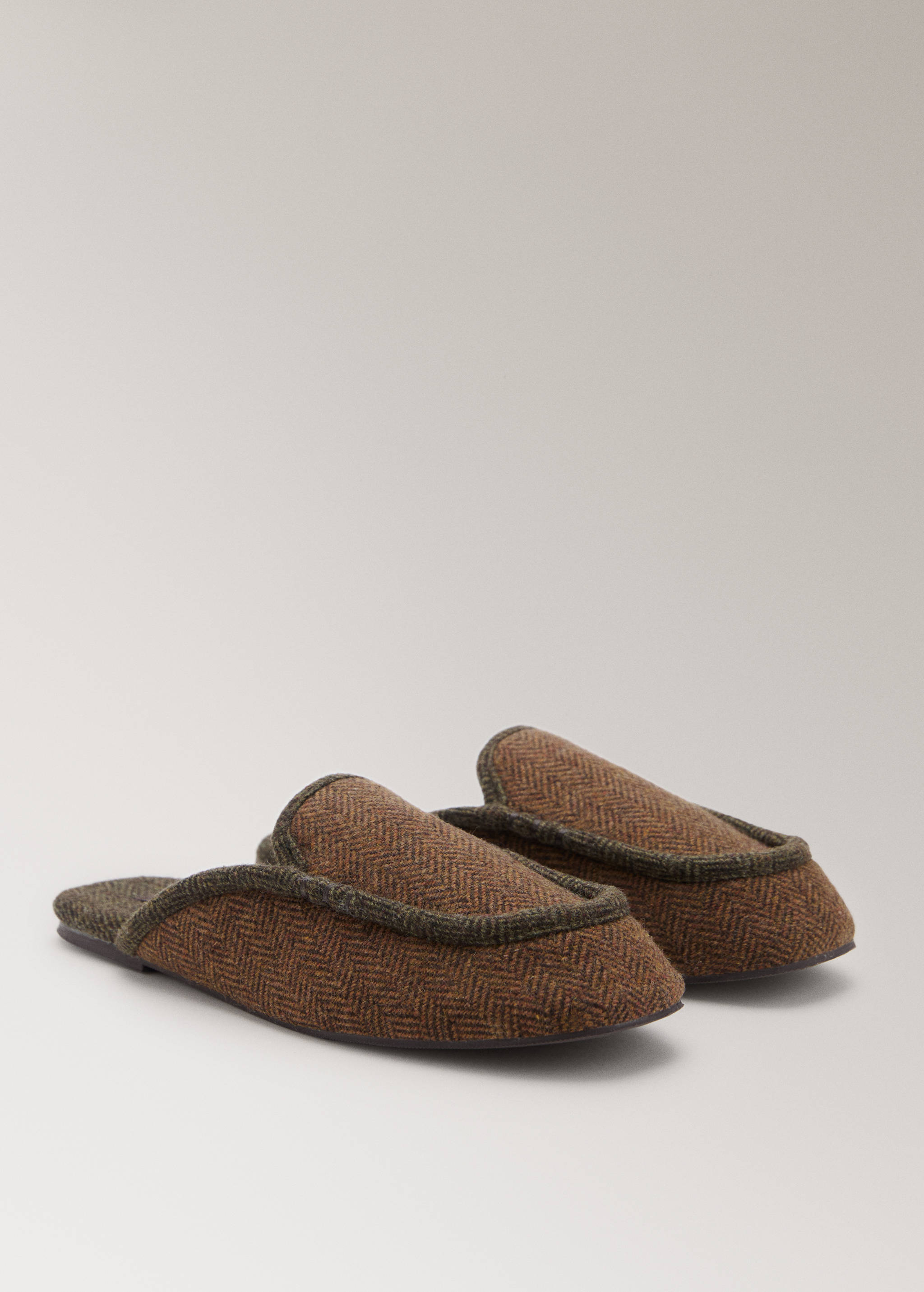 Herringbone fabric mule slippers - Medium plane