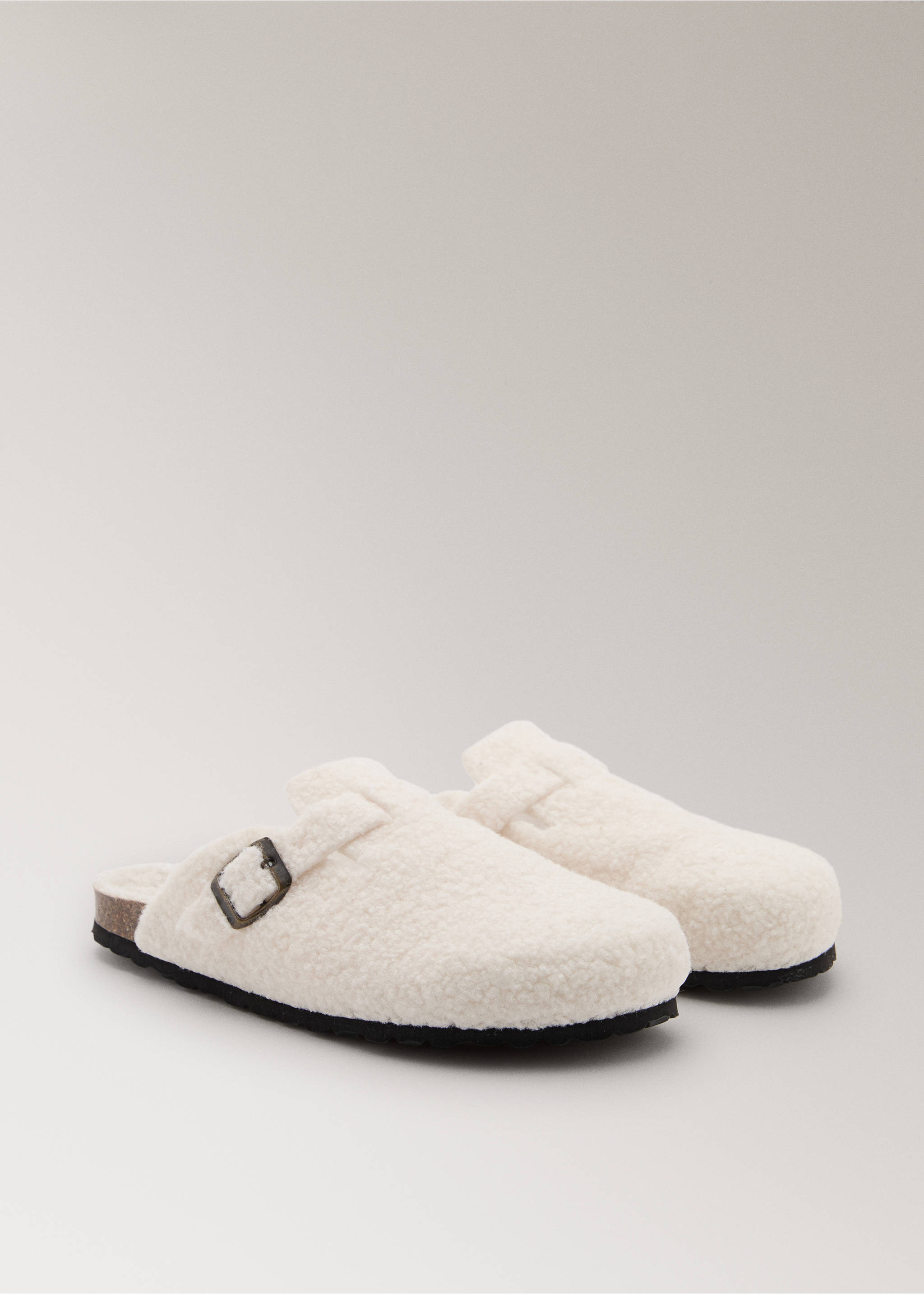 Faux-shearling clogs - Medium plane, Ivory White. Ref: 17004118-00.