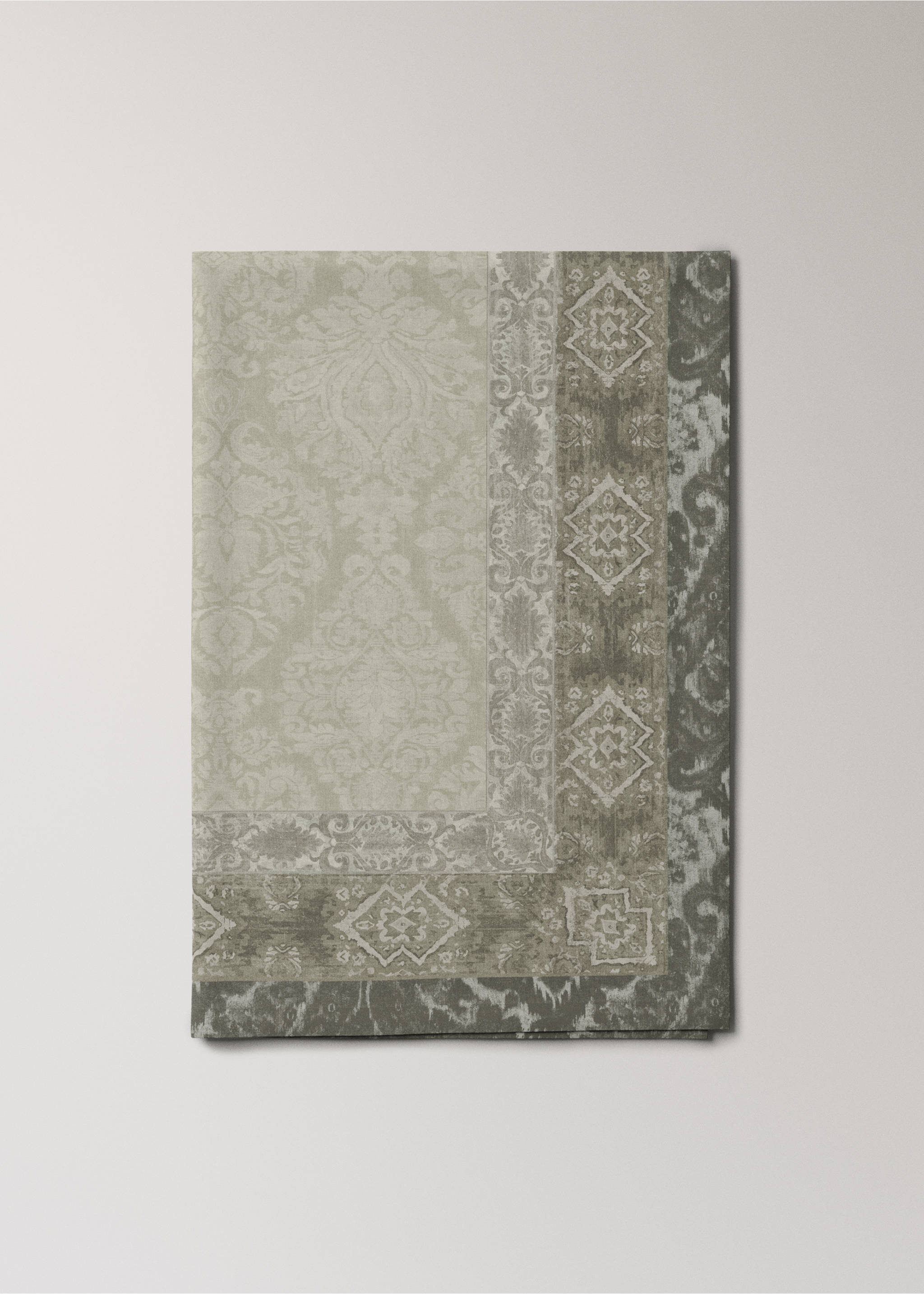 Damask-print cotton tablecloth for 8 to 10 diners - Article without model, Sand. Ref: 17004136-00.