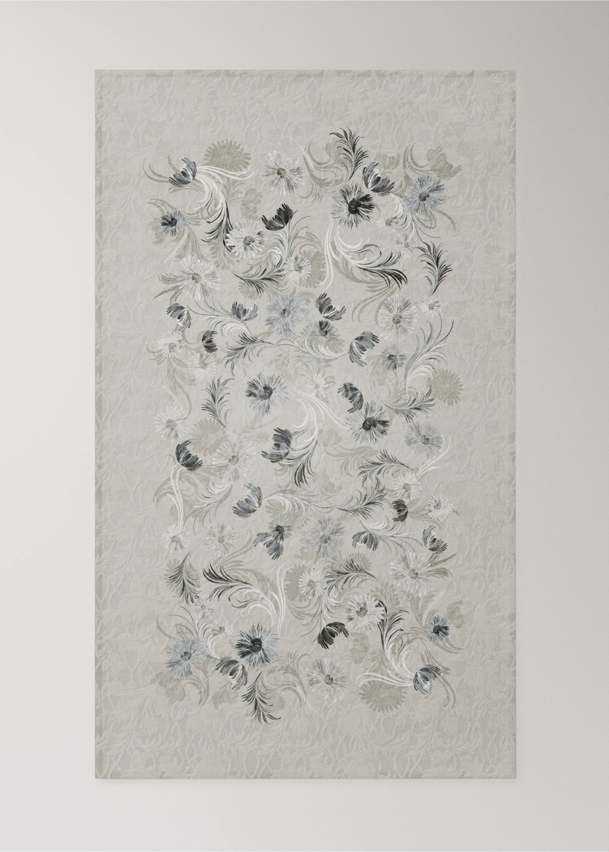 Cotton jacquard floral-print tablecloth for 6 to 8 diners - Medium plane, Grey. Ref: 17004145-00.