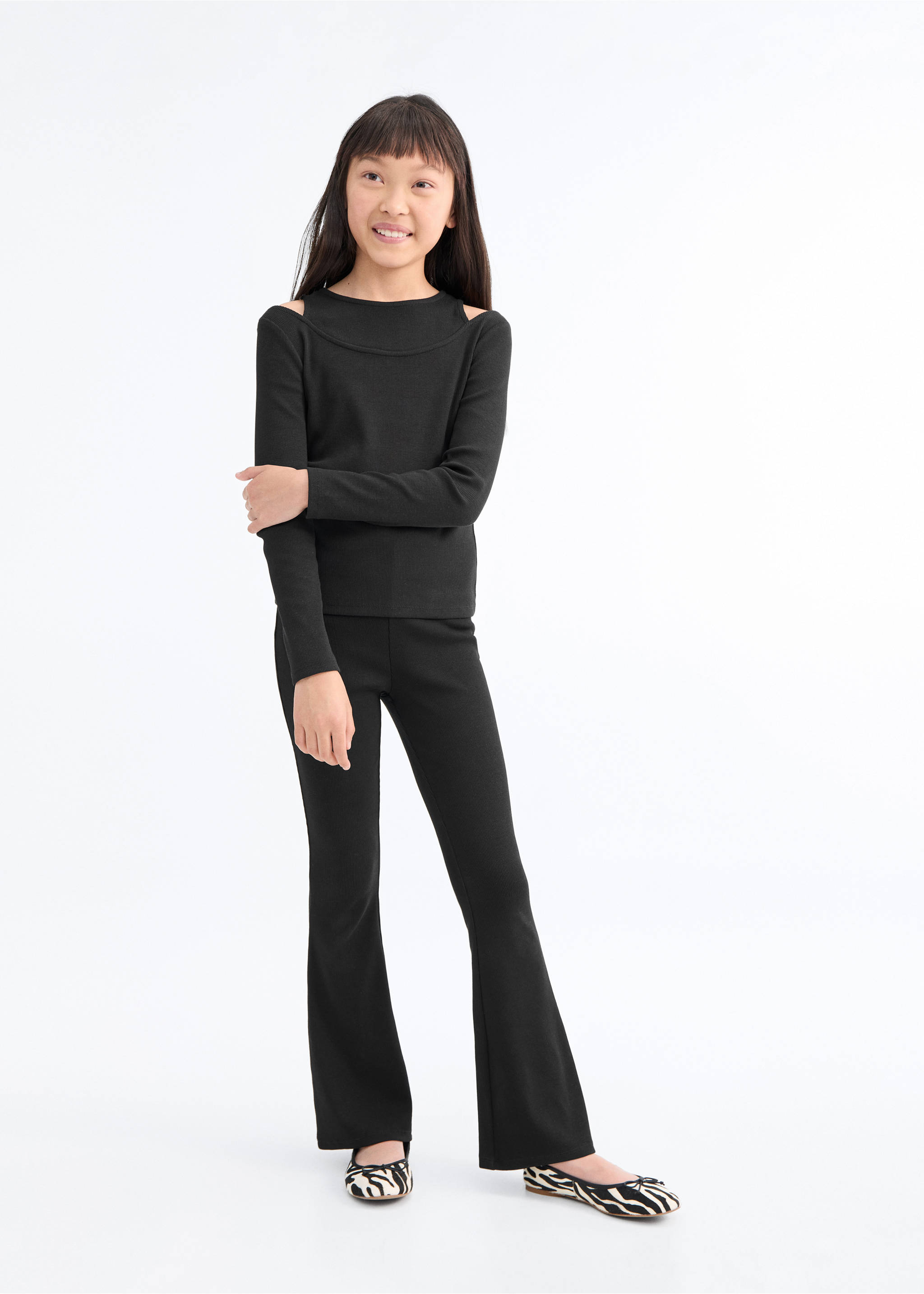 Ribbed cut-out T-shirt - General plane, Black. Ref: 17004428-00.