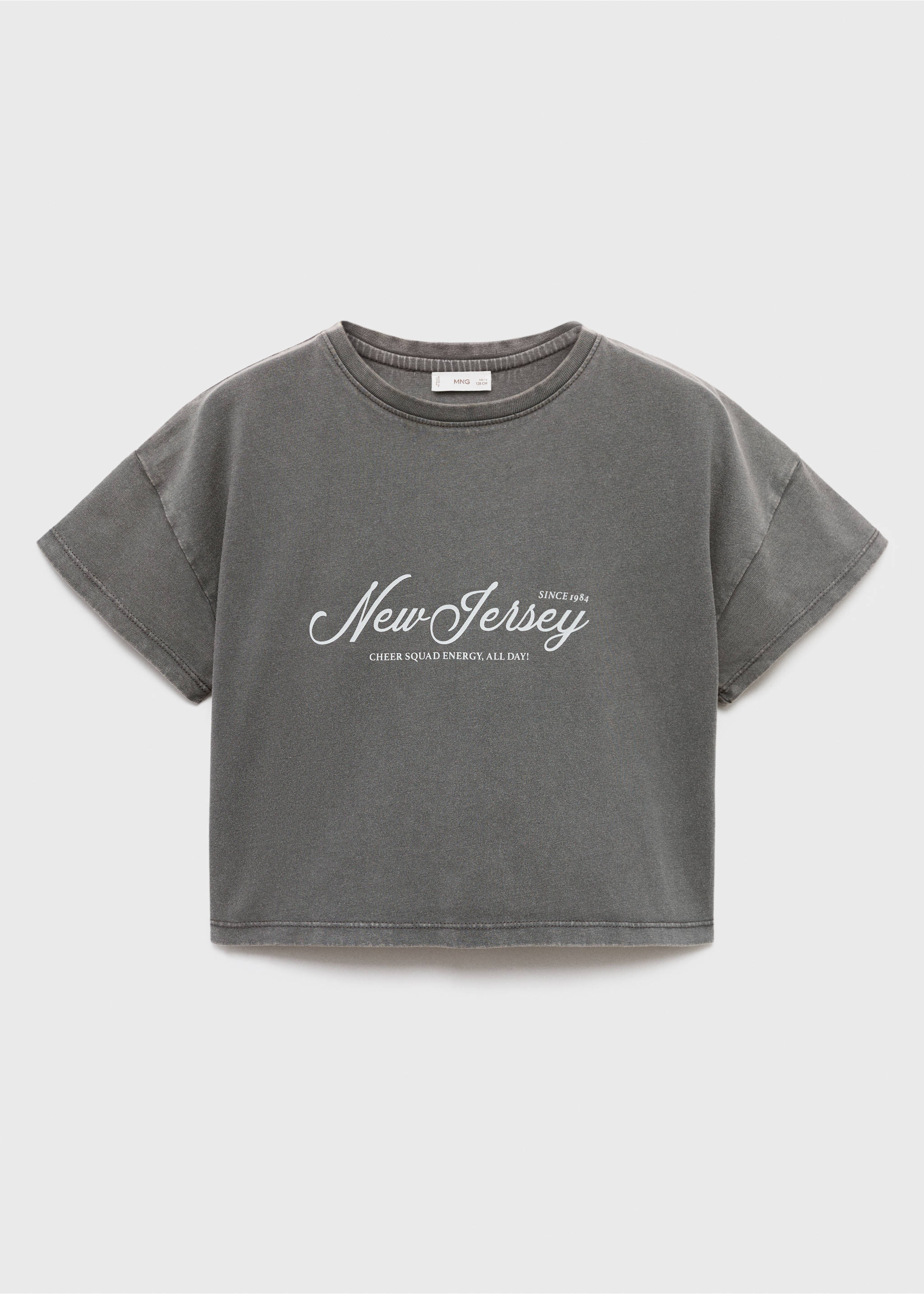 T-shirt crop imprimé - Article sans modèle, Gris anthracite. Ref: 17004432-00.