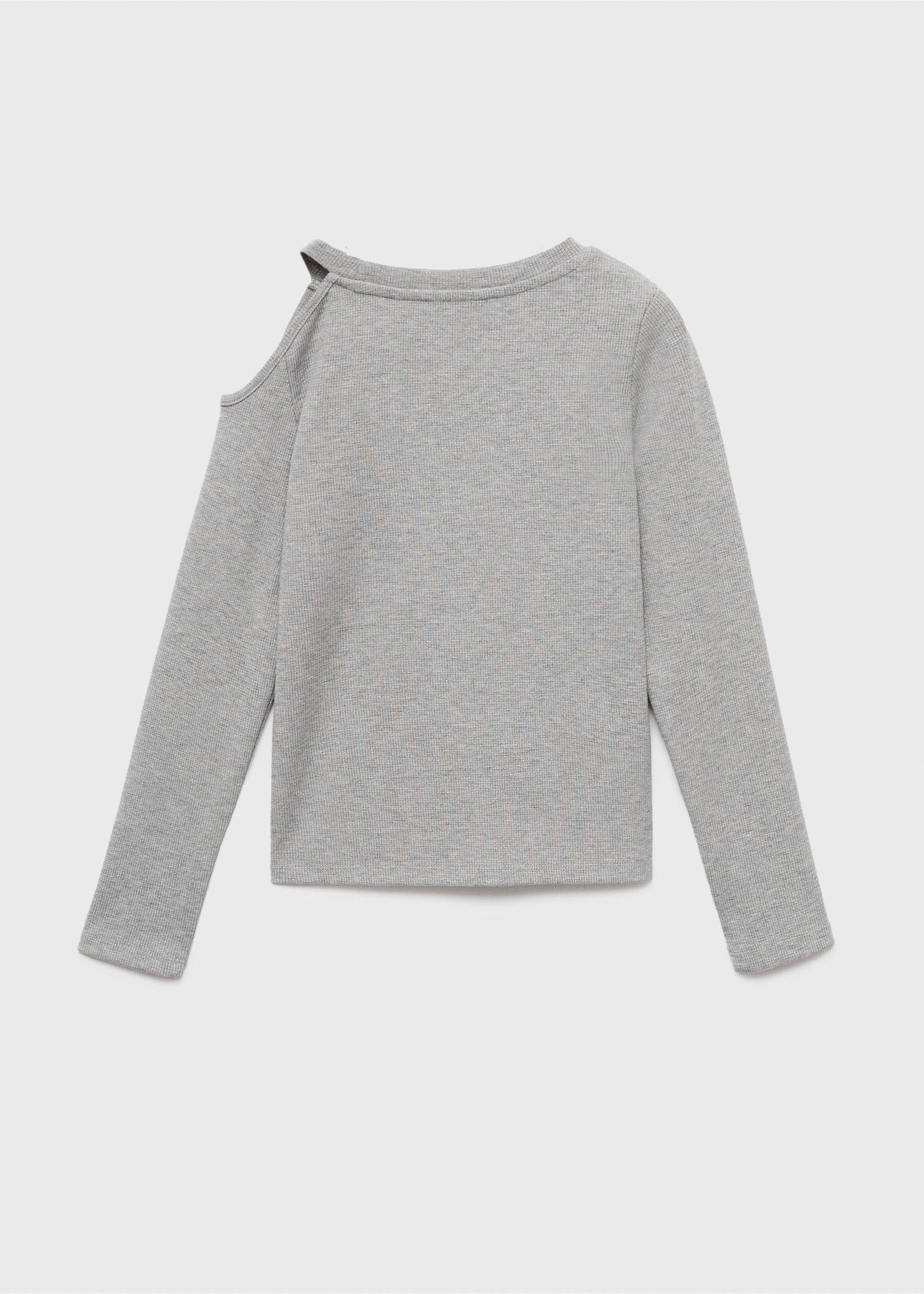 Grey ribbed long-sleeved t-shirt with back shoulder cut-out, back view., Medium Heather Grey. Ref: 17004435-00.
