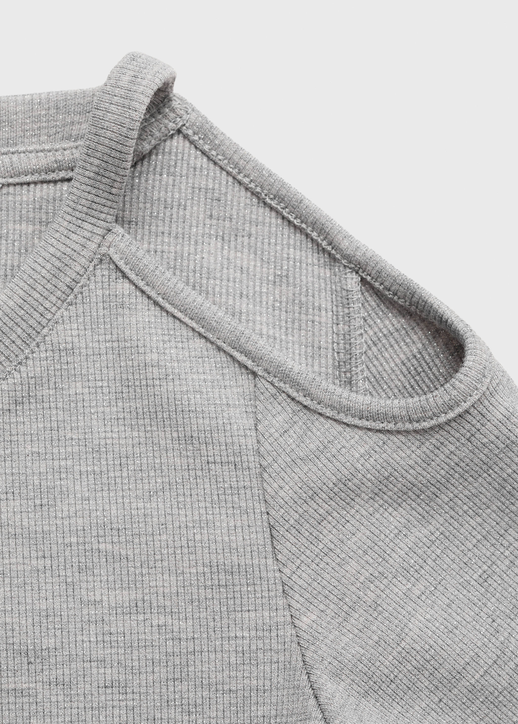 Grey ribbed kids' t-shirt with cold-shoulder cutout detail.