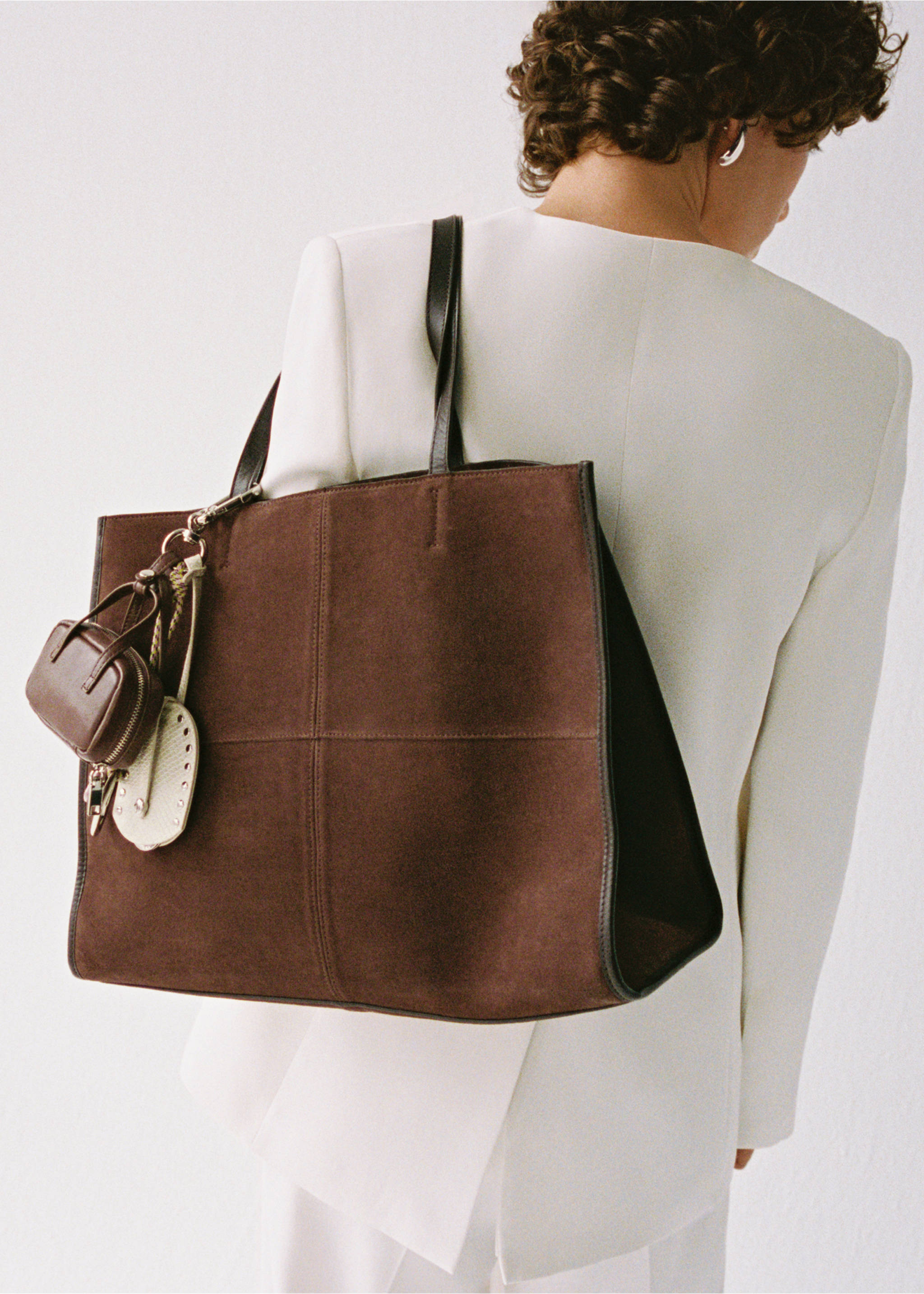 Bolso shopper piel serraje - Plano general, Chocolate. Ref: 17004446-00.