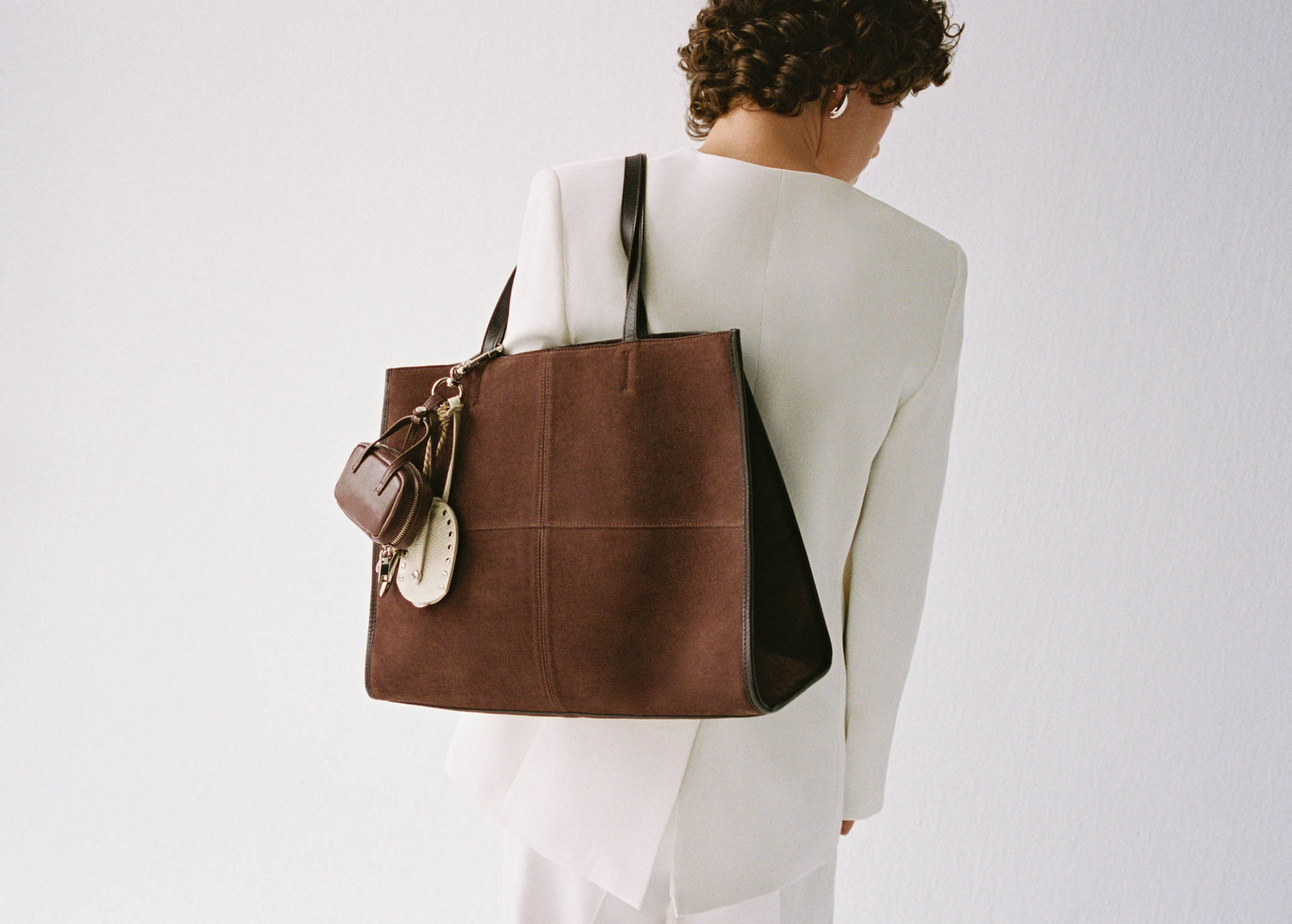 Suede leather shopper bag - Panoramic plane