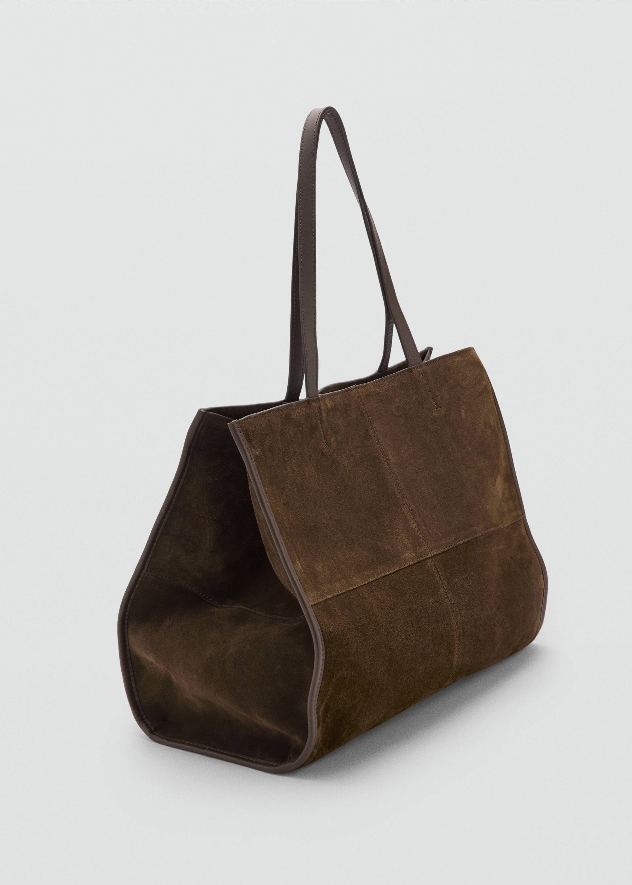 Suede leather shopper bag - Medium plane, Khaki. Ref: 17004446-00.