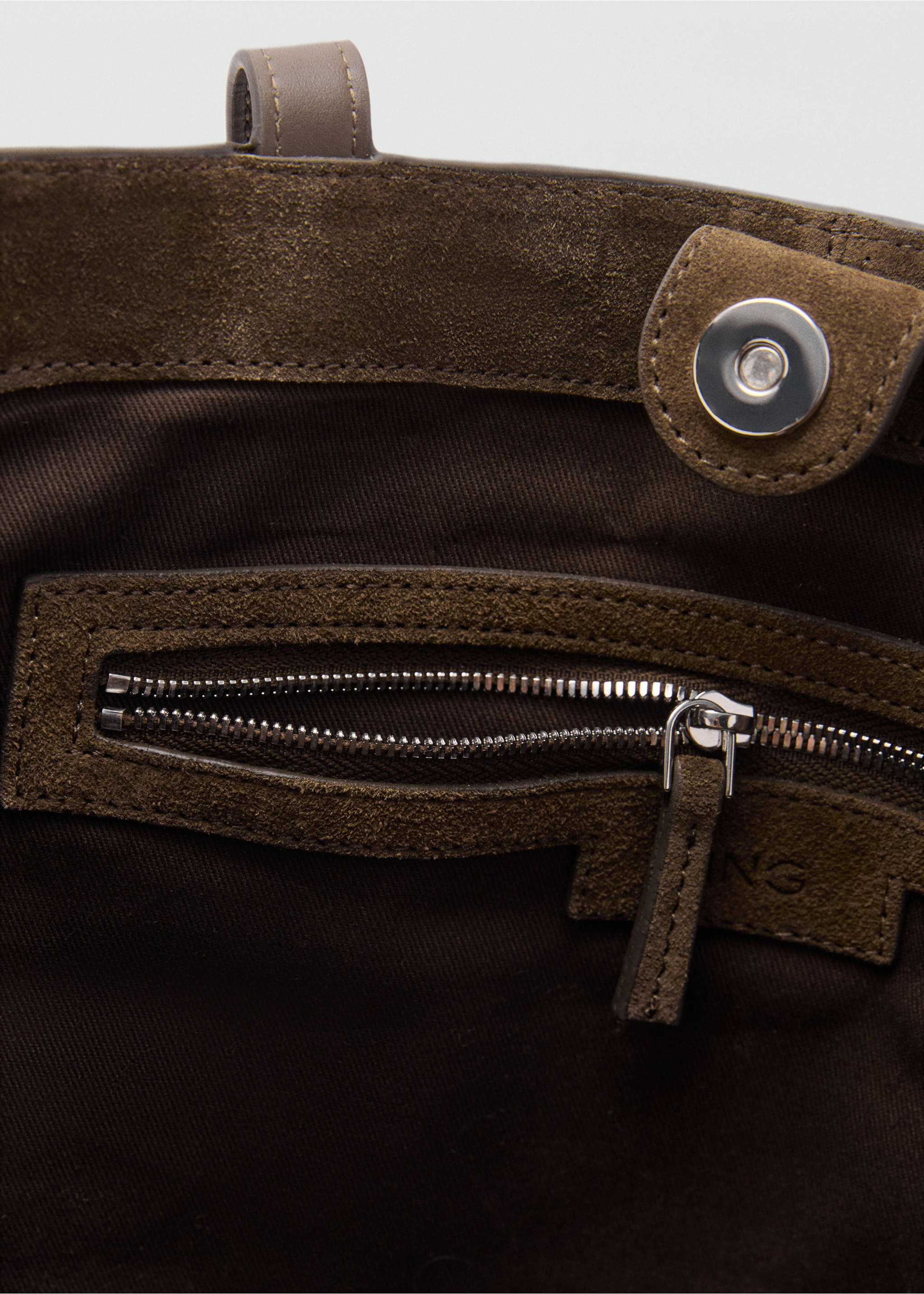Suede leather shopper bag - Details of the article 1, Khaki. Ref: 17004446-00.