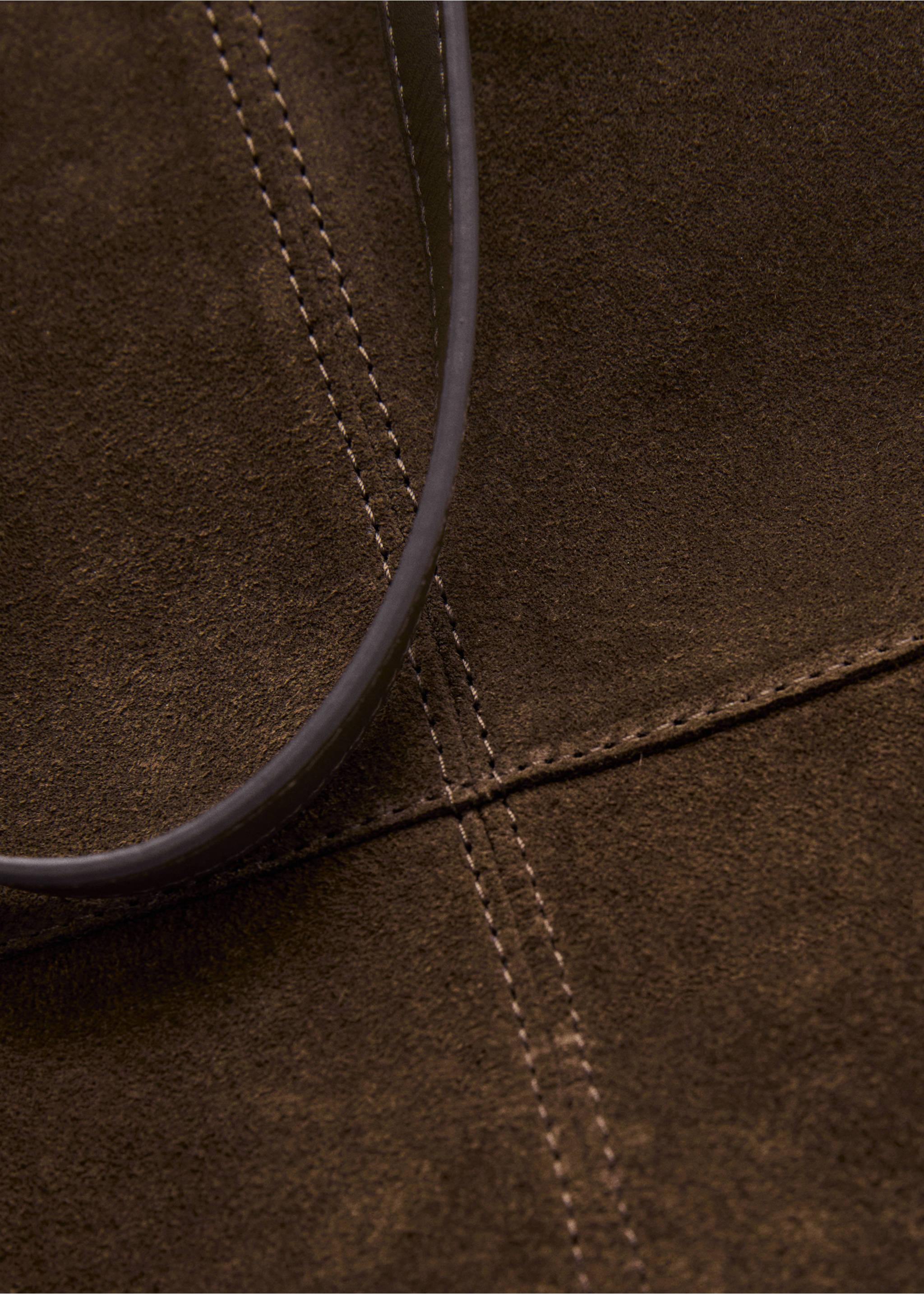 Suede leather shopper bag - Details of the article 2, Khaki. Ref: 17004446-00.
