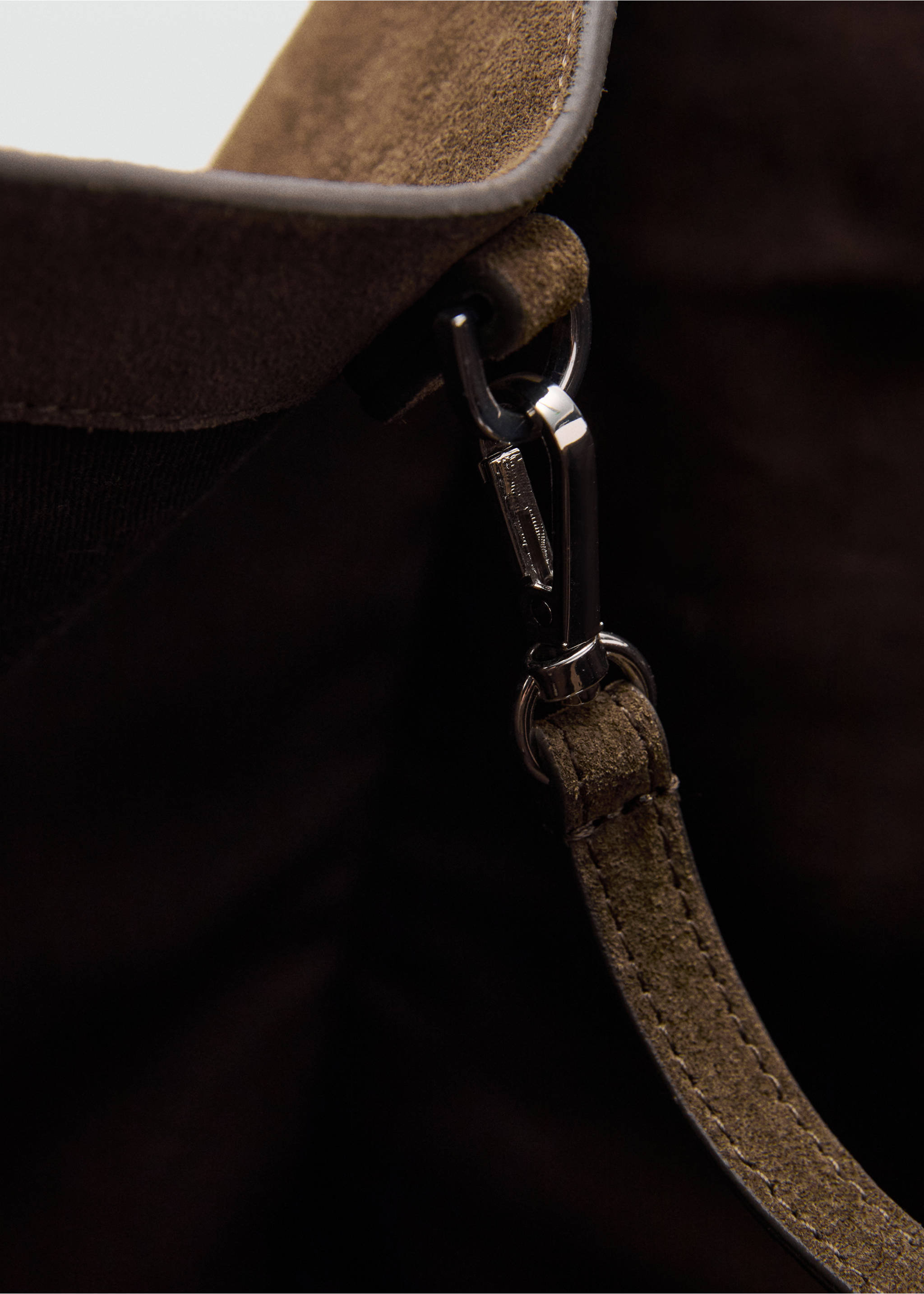 Suede leather shopper bag - Details of the article 3, Khaki. Ref: 17004446-00.