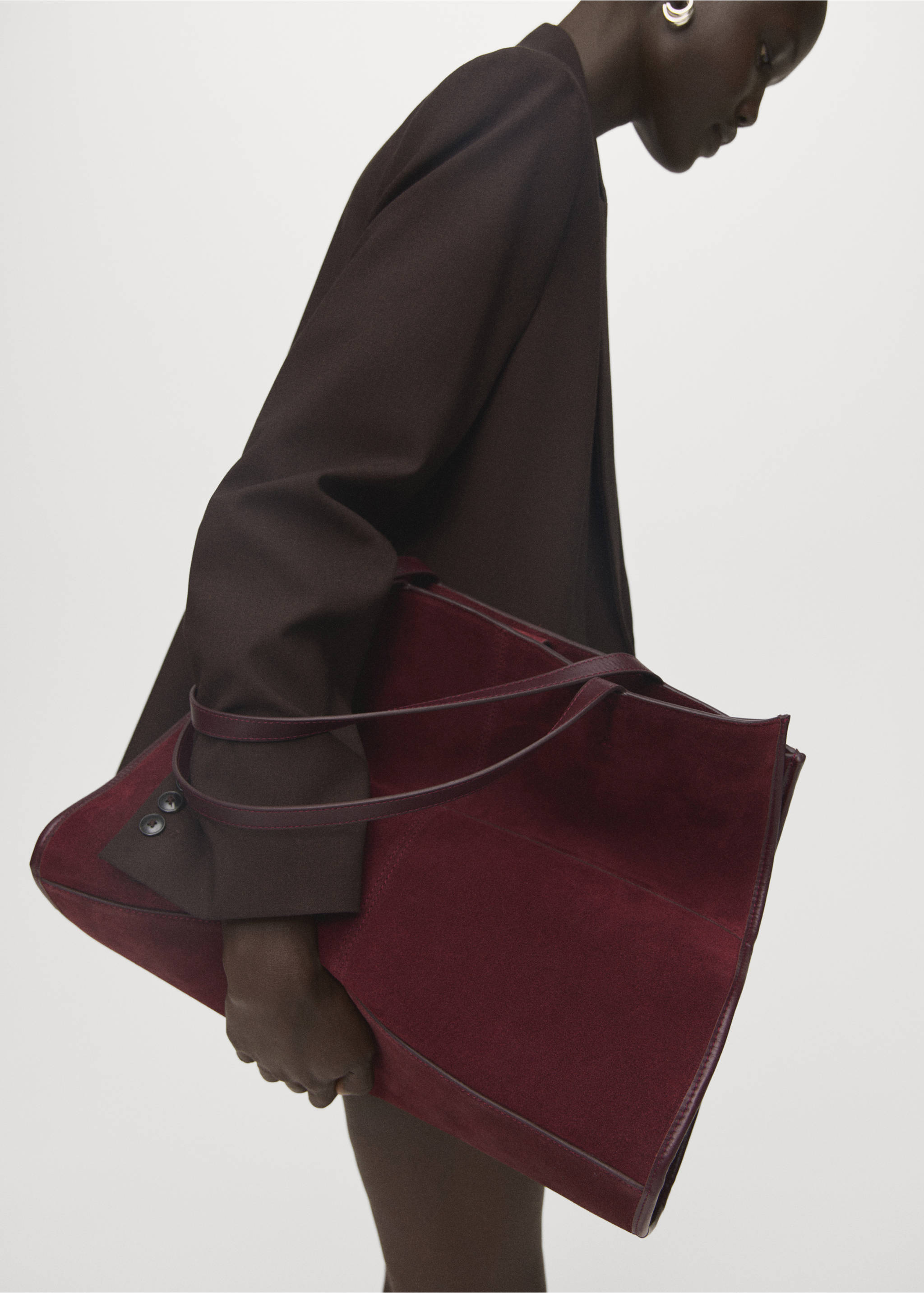 Bolso shopper piel serraje - Plano general, Burdeos. Ref: 17004446-00.