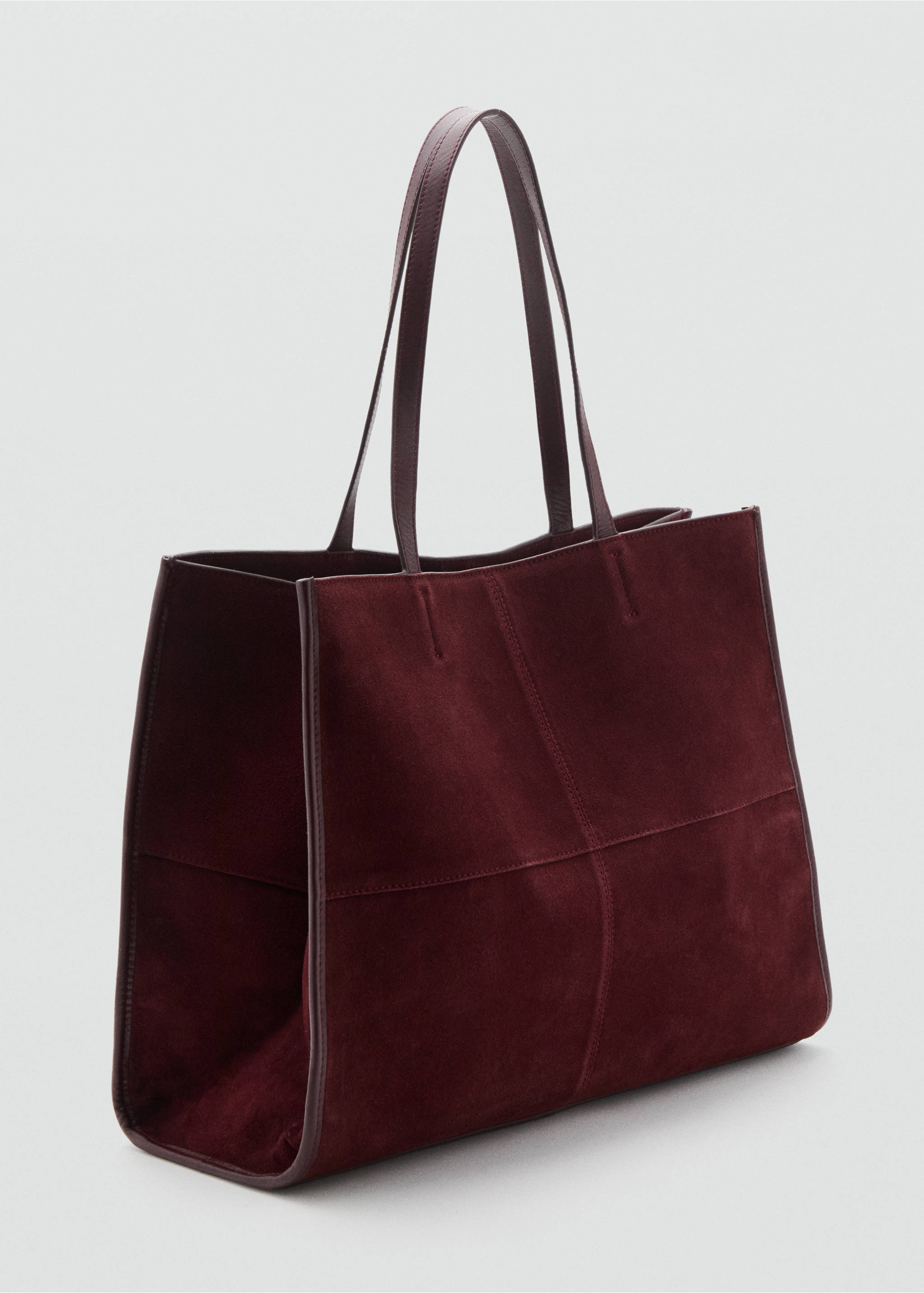 Bolso shopper piel serraje - Plano medio, Burdeos. Ref: 17004446-00.
